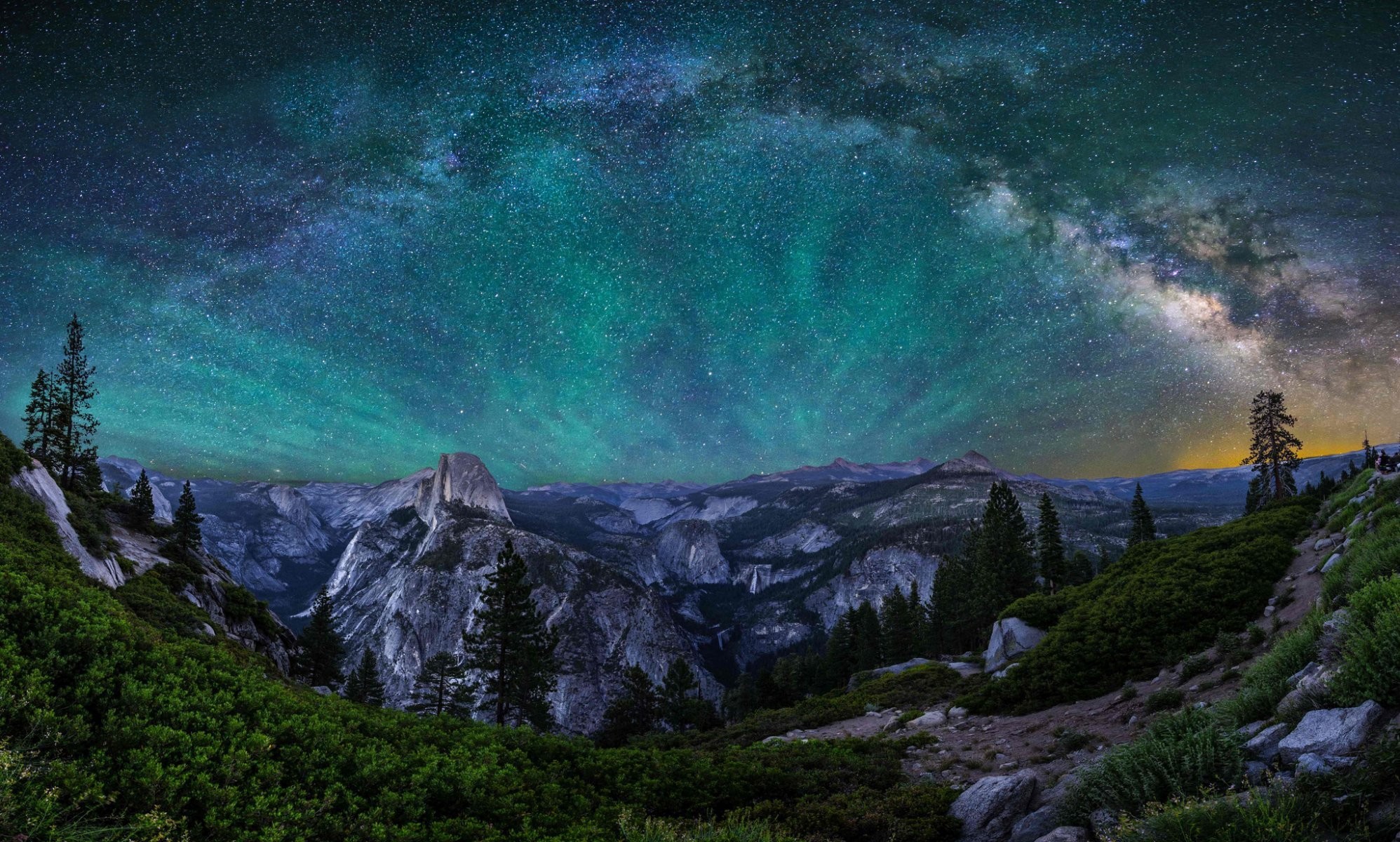 1996x1200 united states california yosemite national park mountain night sky star glow