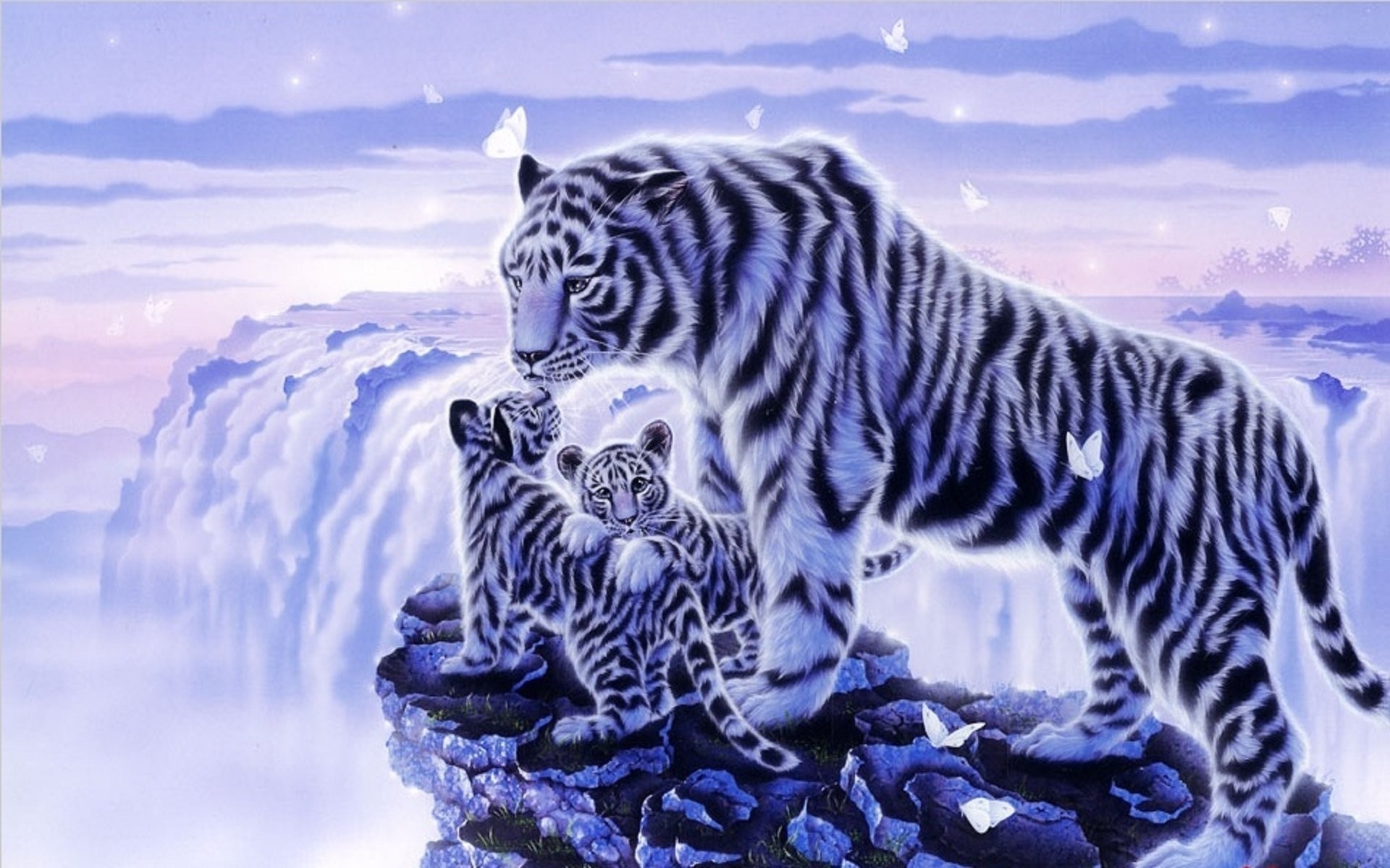 1920x1200 Fantasy - Tiger KÃ¼nstlerisch Fantasy WeiÃer Tiger Cub Snow Baby Animal  Wallpaper