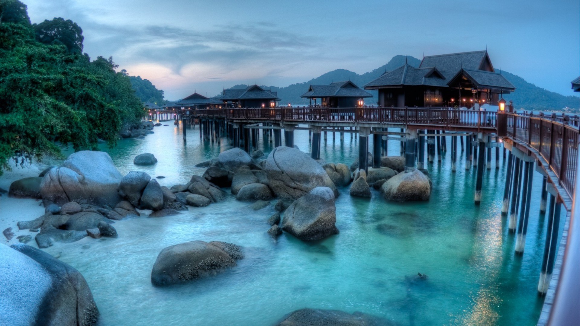 1920x1080 Gorgeous Bungalows Resort In Malaysia Hdr HD Desktop Background