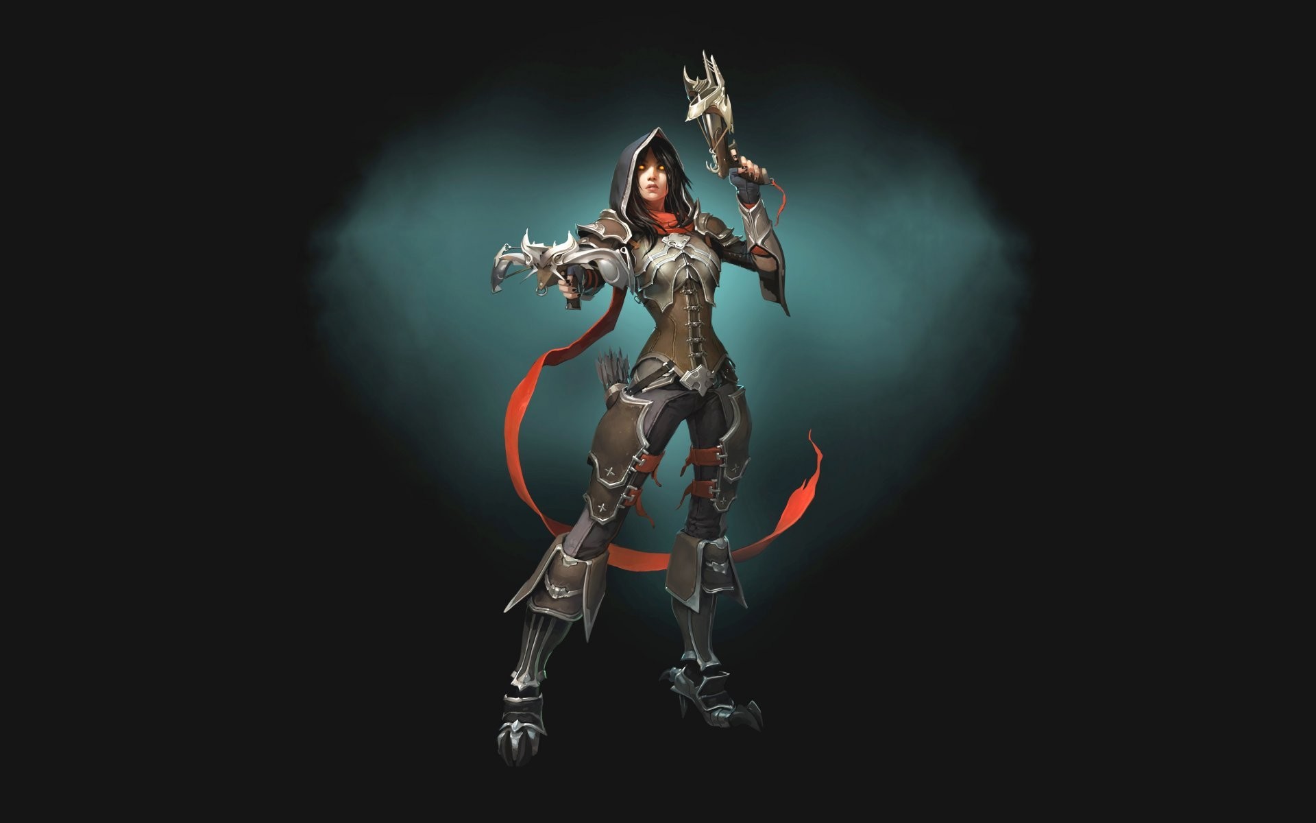 1920x1200 diablo demon hunter girl armour crossbows simple background