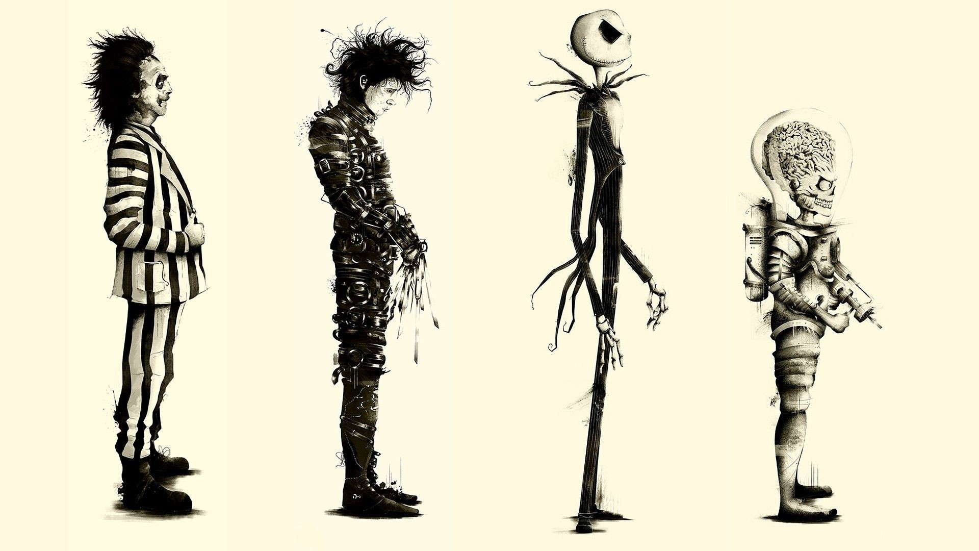1920x1080 Download hd wallpapers of 111808-Tim Burton, Movies, Beetlejuice, Fan Art,  Edward Scissorhands, Mars Attacks. Free download High Quality and  Widescreen Res