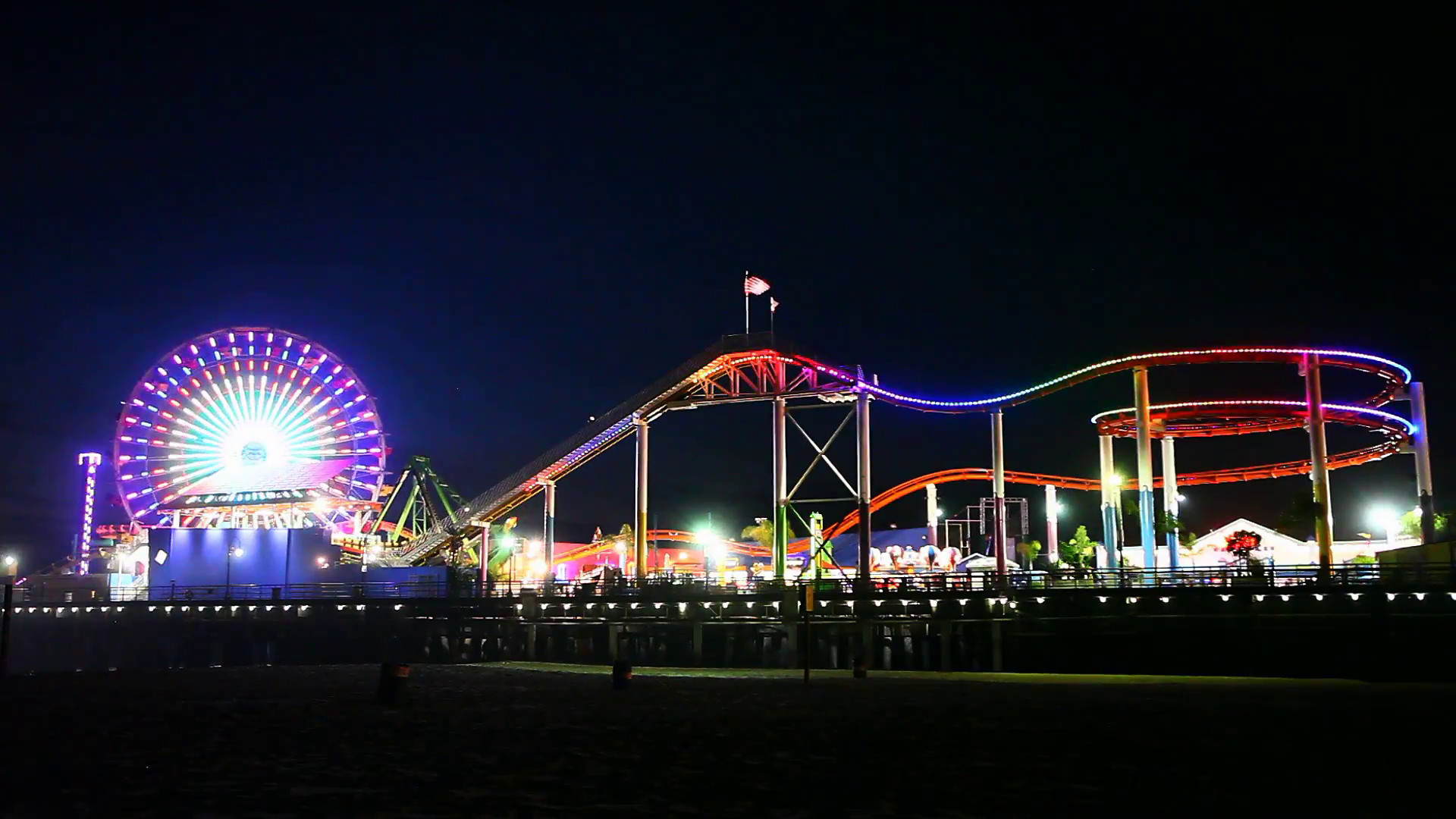 1920x1080 A night view of the attractions of the Santa Monica Pier in California  Stock Video Footage - VideoBlocks
