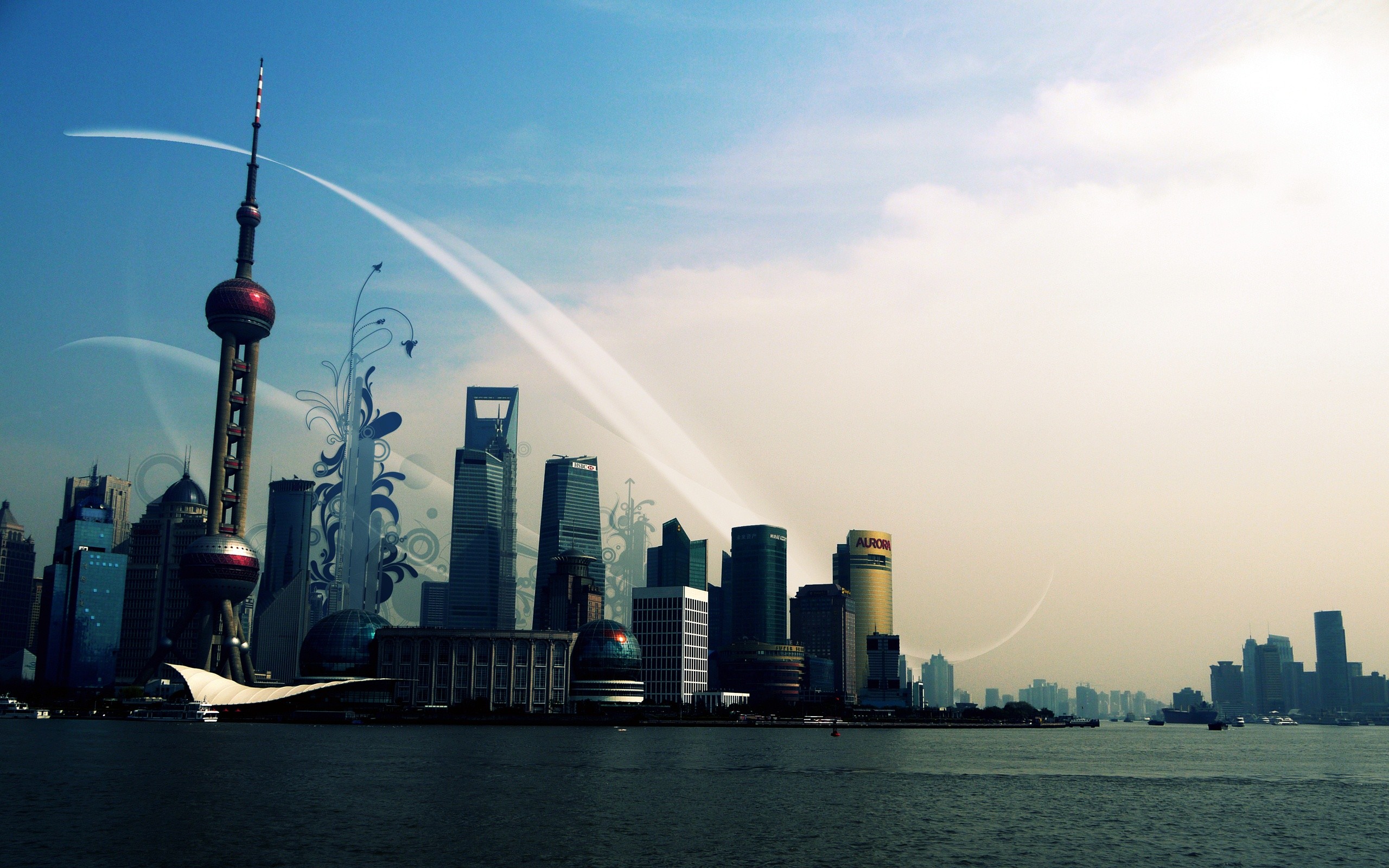 2560x1600 Shanghai Skyline Graphic