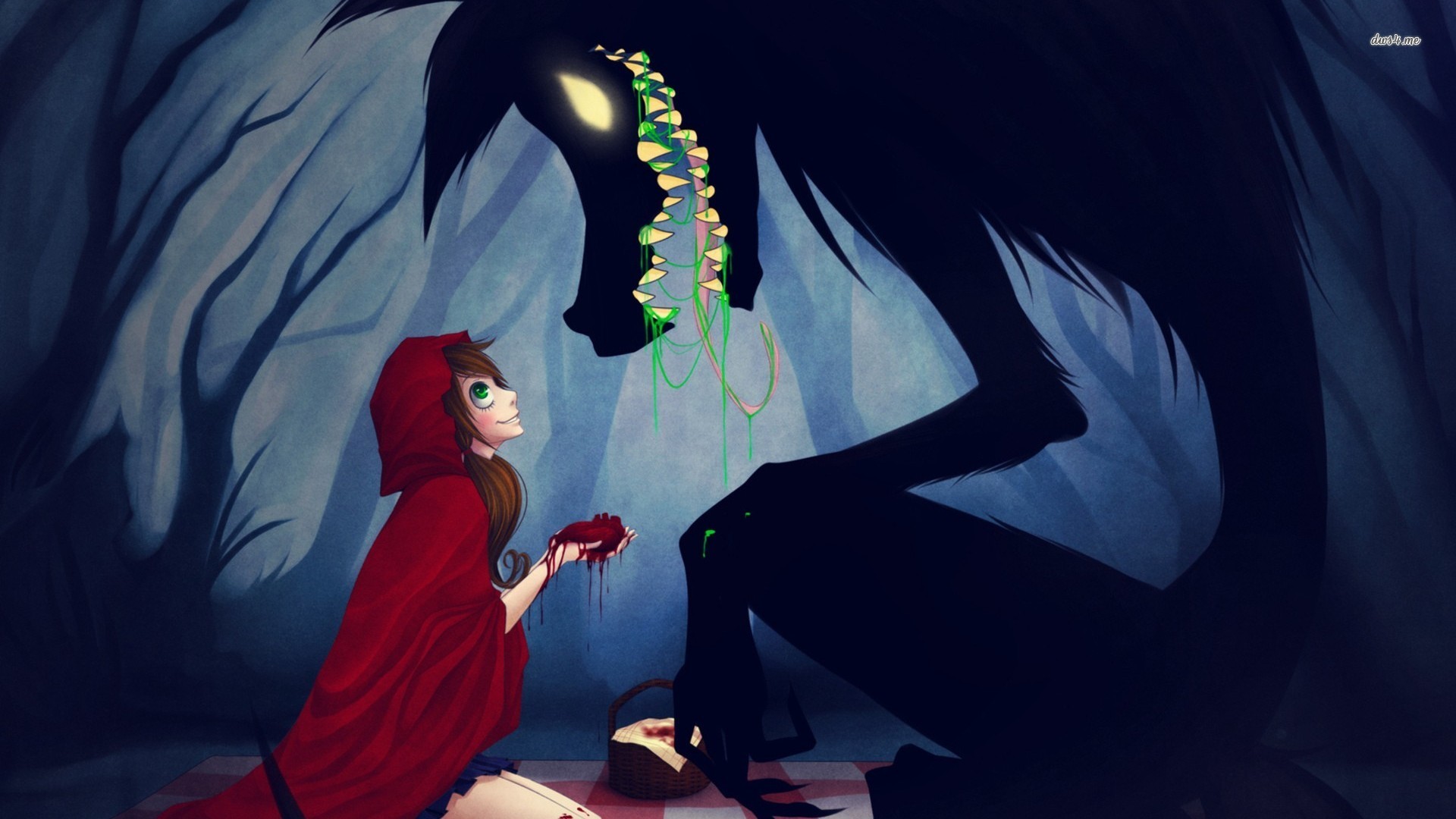 1920x1080 Creepy Red Riding Hood and the wolf wallpaper