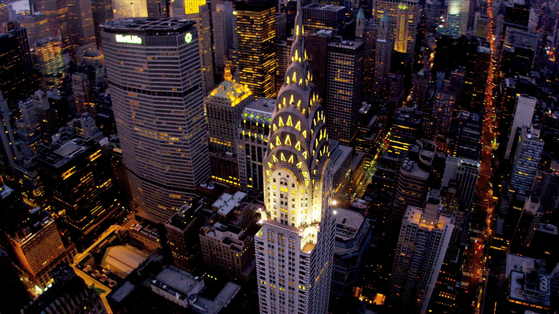 1920x1080 Aerial view Chrysler Building illuminated dusk Stock Video Footage -  Storyblocks Video