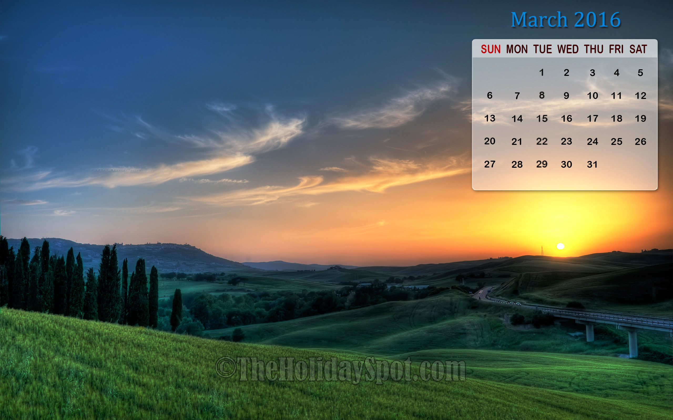 2560x1600 March 2016 Calendar Wallpaper with natural beauty