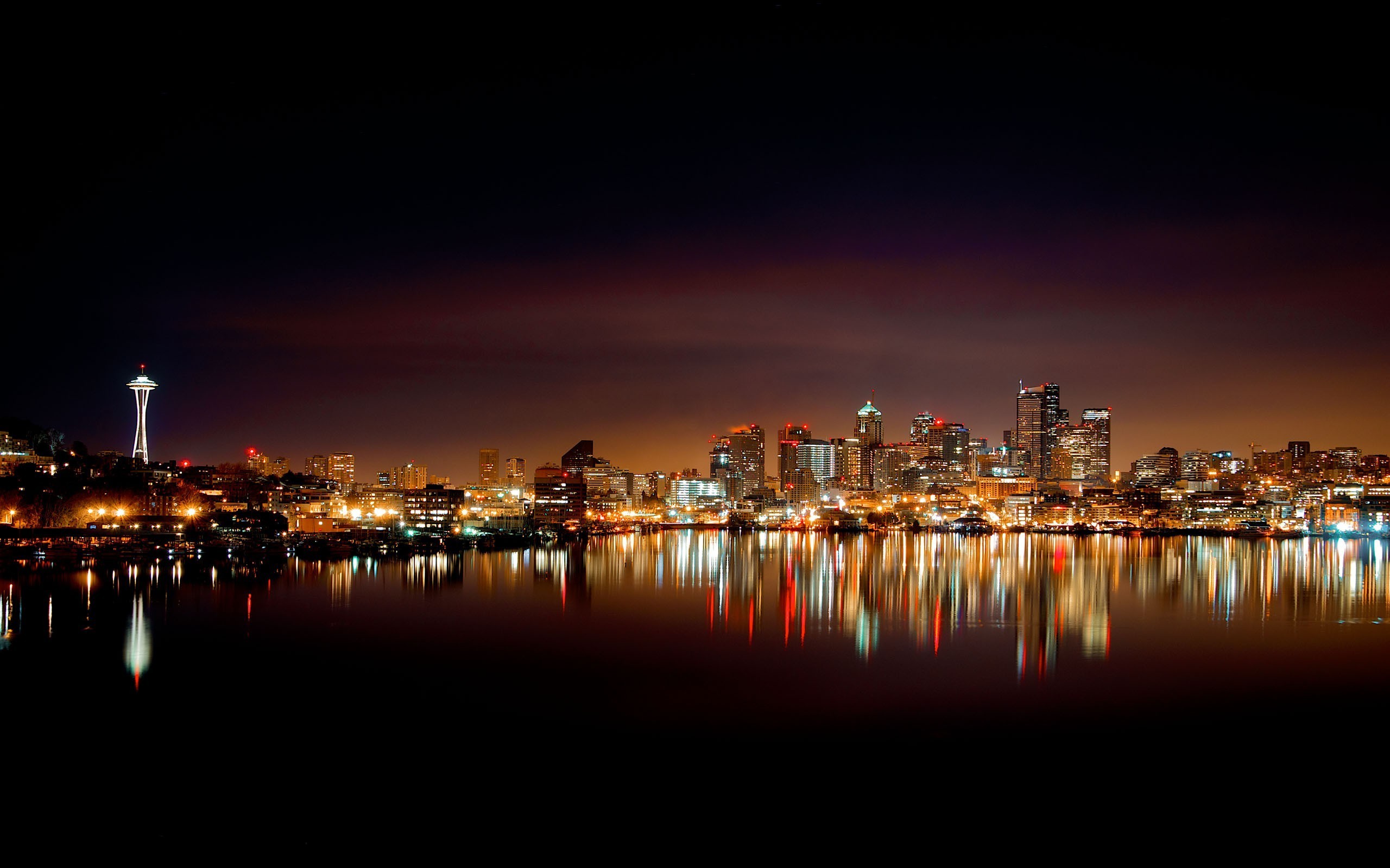 2560x1600 lake, Reflection, Night, Cityscape, Seattle Wallpapers HD / Desktop and  Mobile Backgrounds