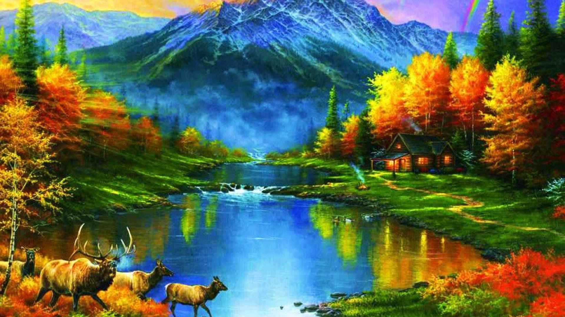 1920x1080 Beautiful Fall River Autumn Mountains Colors Vivid Vibrant Dual Monitor  Background Detail