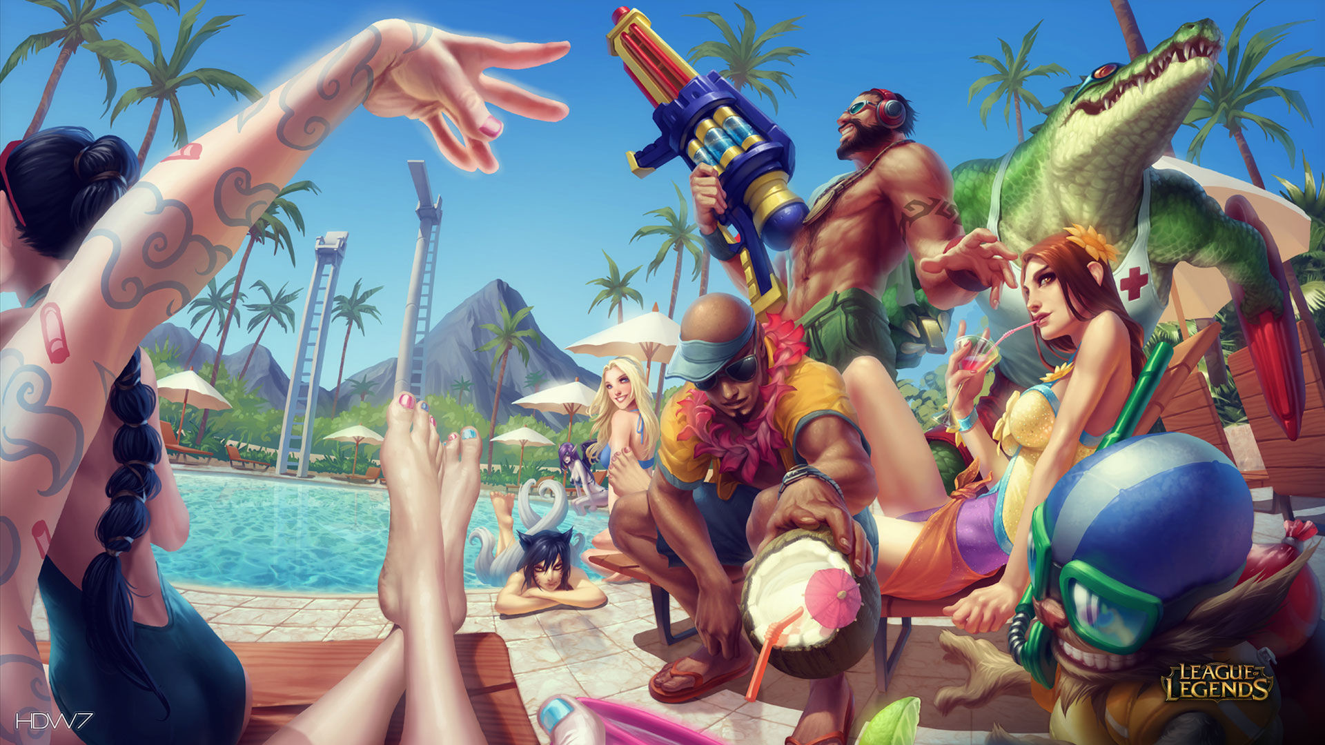 1920x1080 league of legends game lol pool party fun
