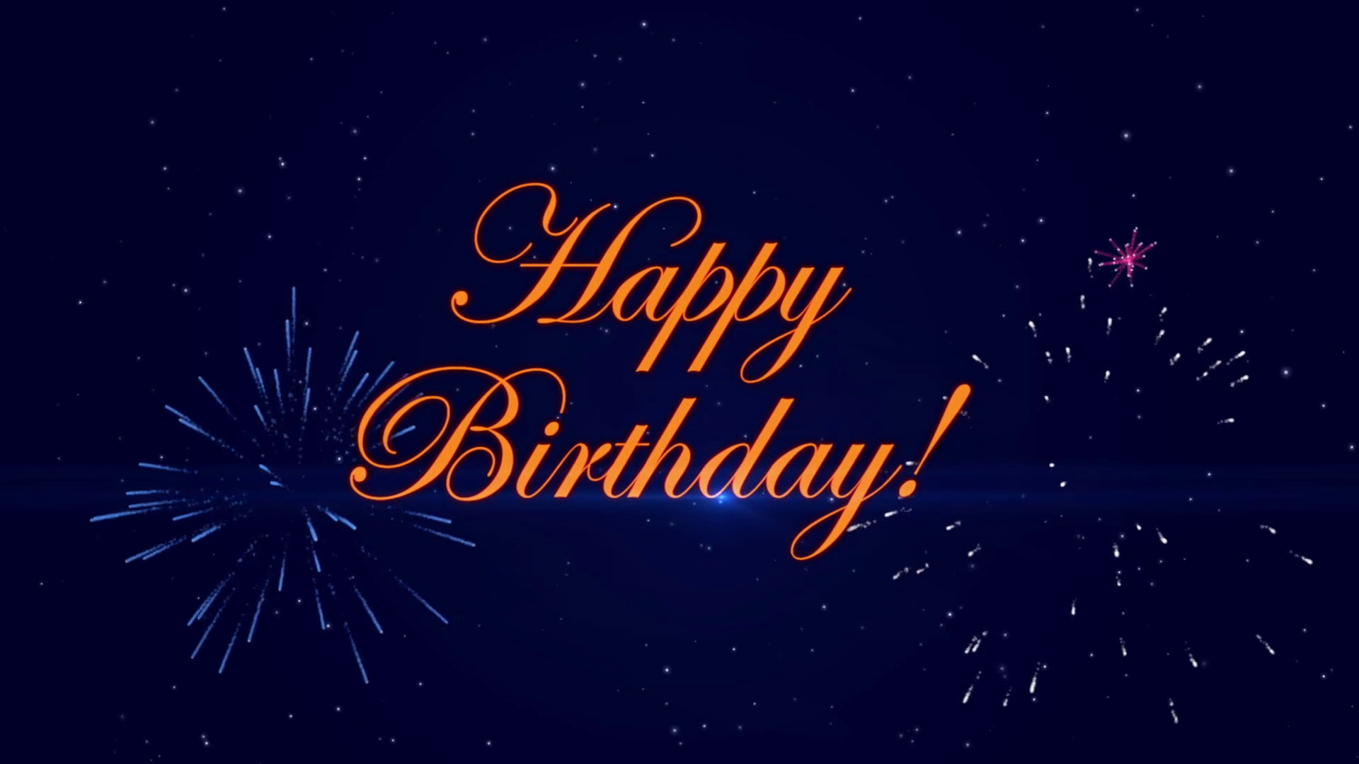 1920x1080 footage happy birthday with a fireworks on the dark blue background .