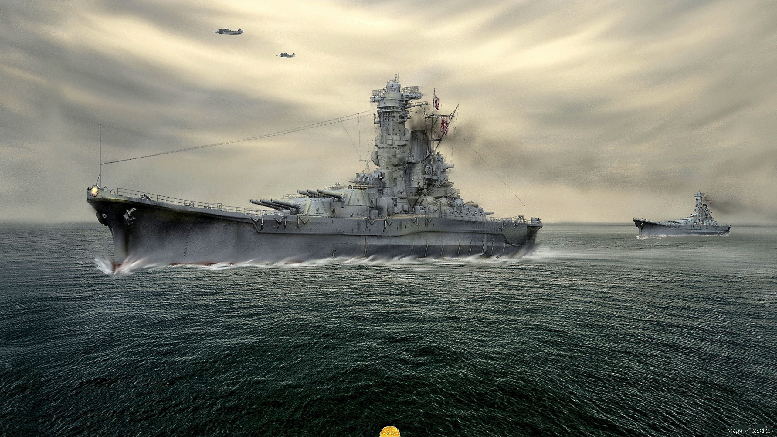 2560x1440 Picture Japanese battleship Yamato Ships Painting Art Army 