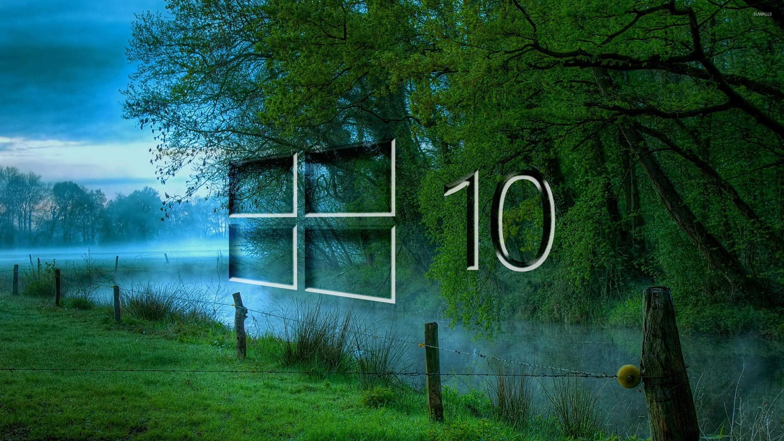 2560x1440 Windows 10 in the misty morning glass logo wallpaper - Computer .