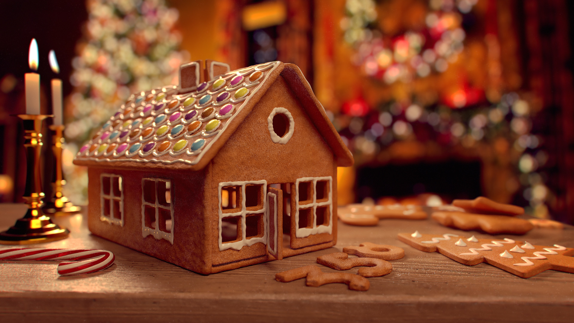 1920x1080 Gingerbread House 3D