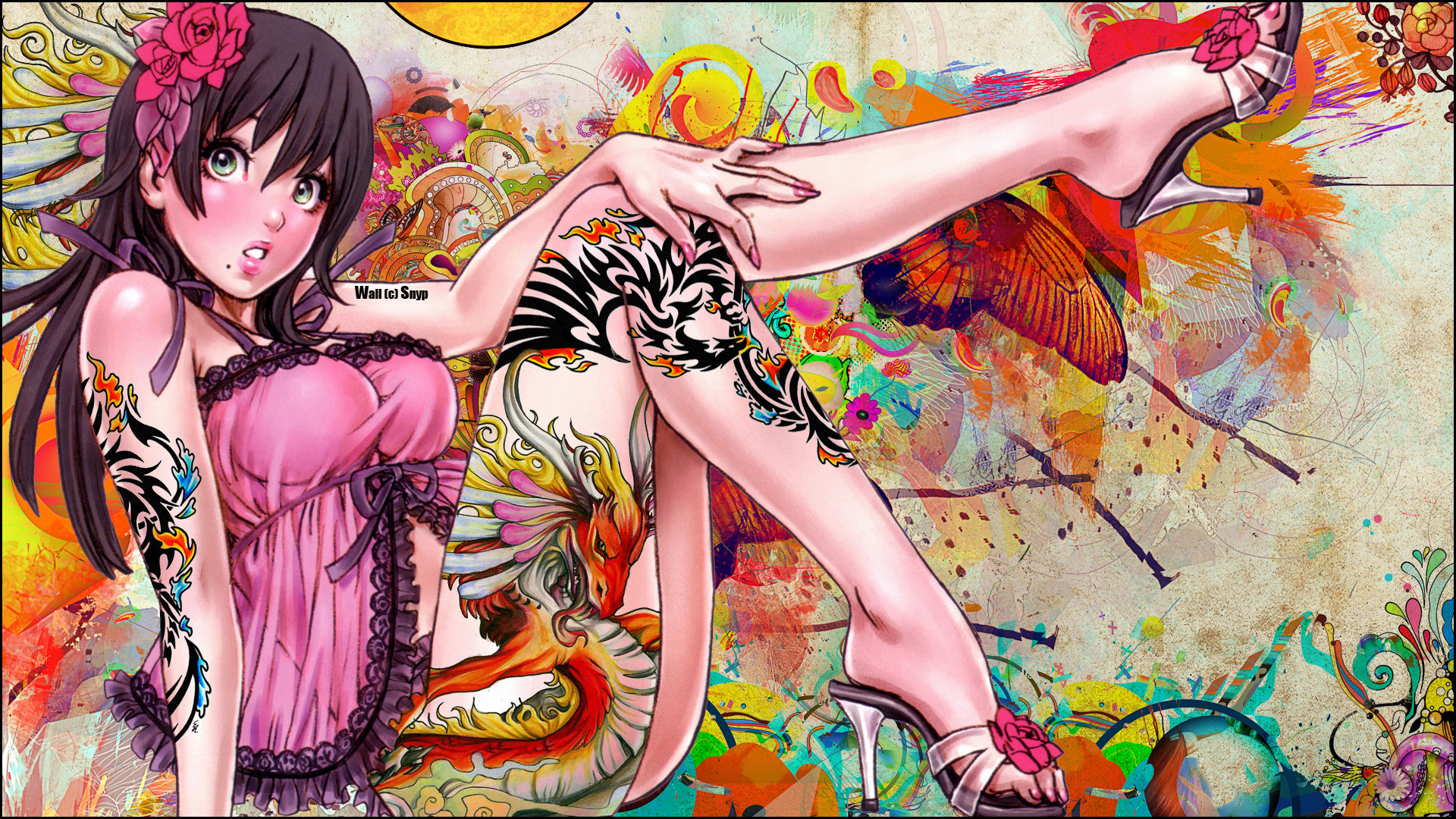 1920x1080 Japanese Tattoo Anime Girl HD Desktop Wallpaper, Background Image