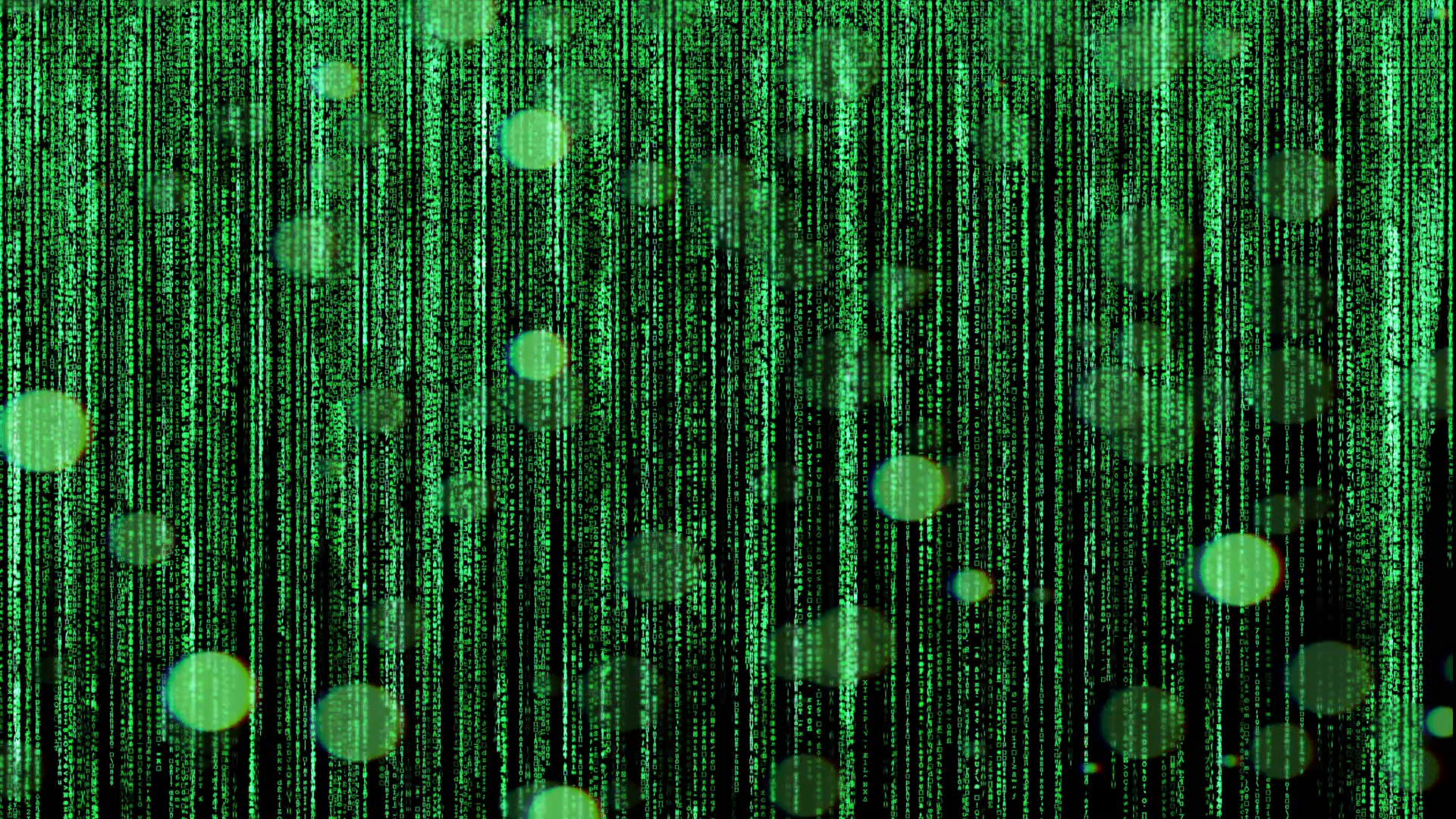 1920x1080 Big green matrix background, computer code with symbols and characters.