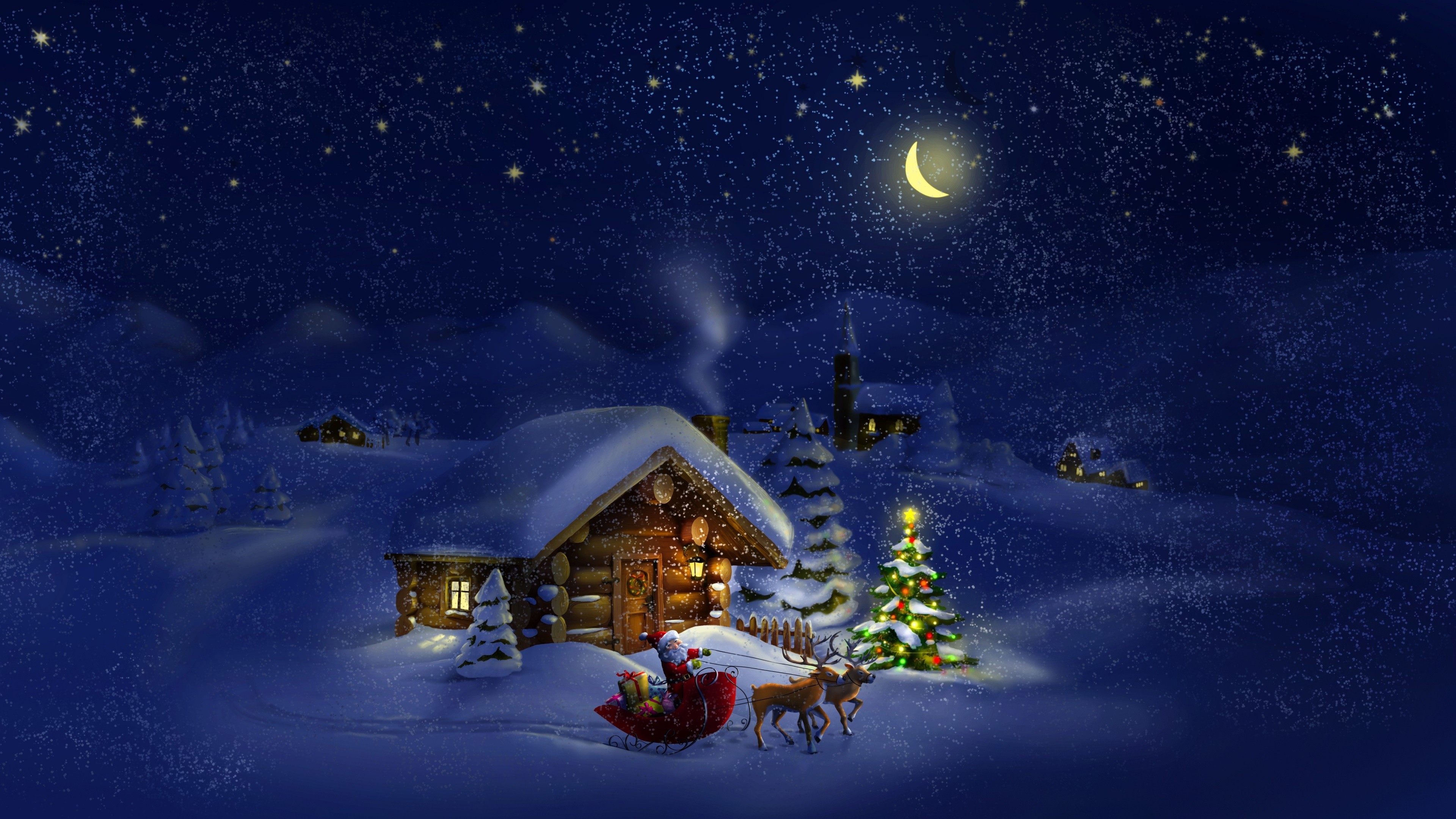3840x2160 Santa Claus Dreamy Christmas Night 4K Ultra HD Desktop Wallpaper