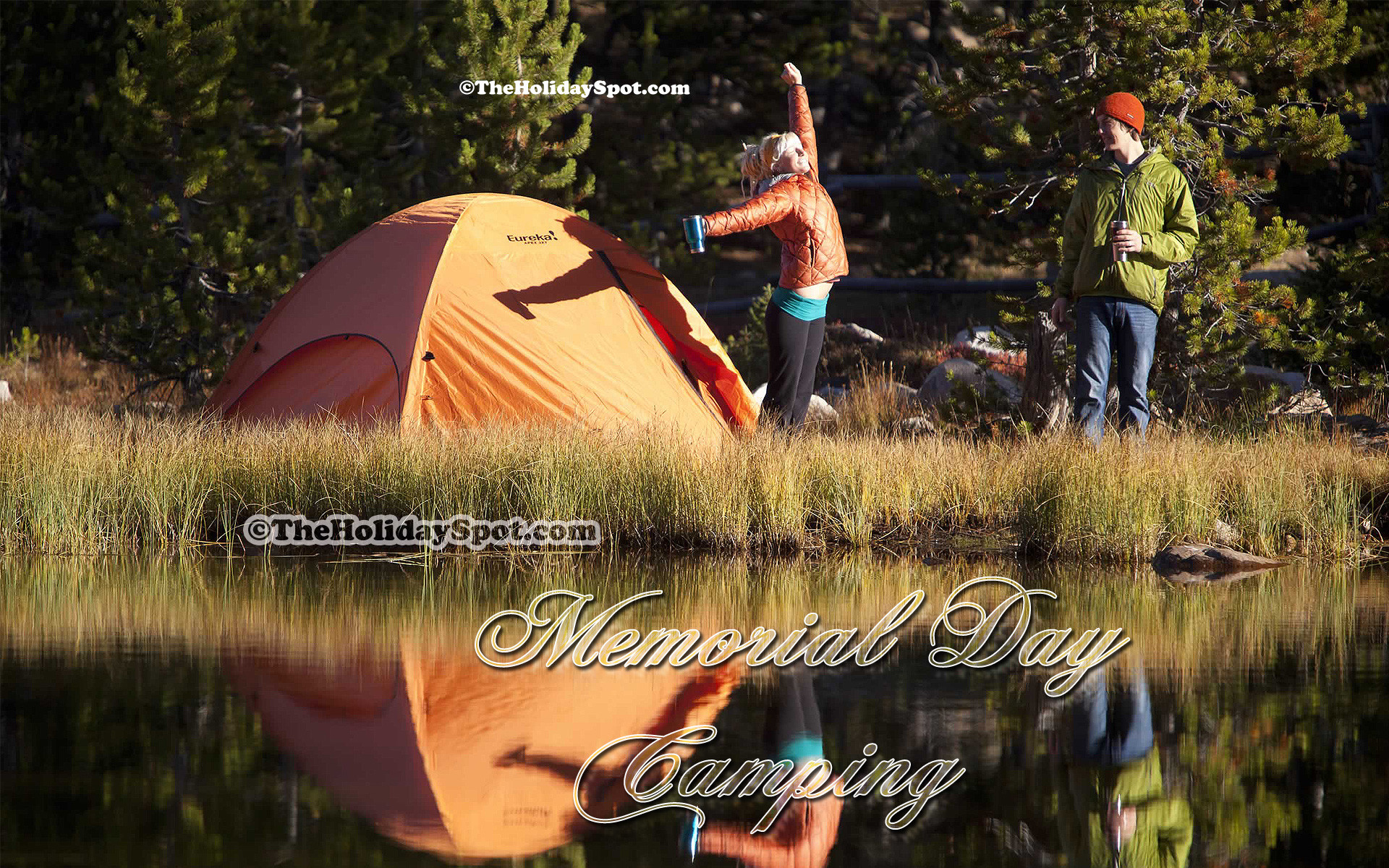1920x1200 High resolution picture of a couple having fun on camping trip.