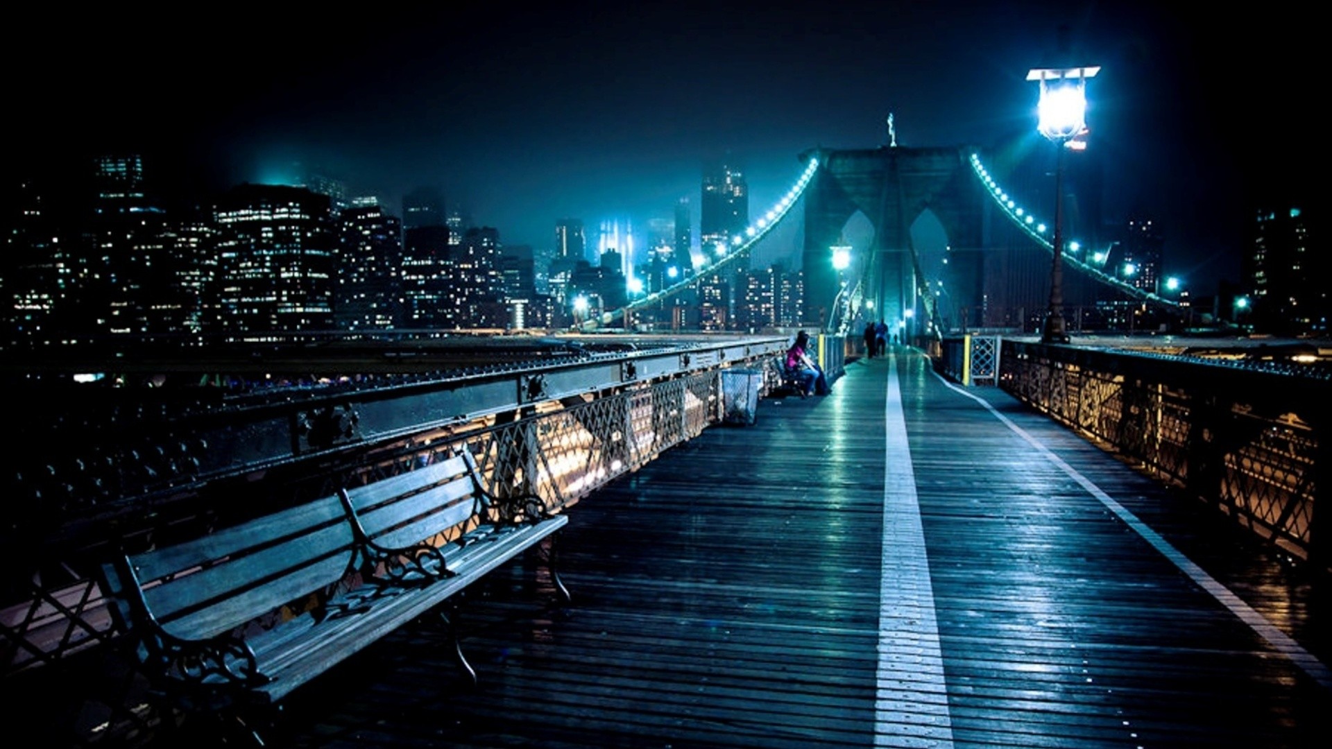 1920x1080 Walkway On Top Of Brooklyn Bridge At Night HD Desktop Background wallpaper  free