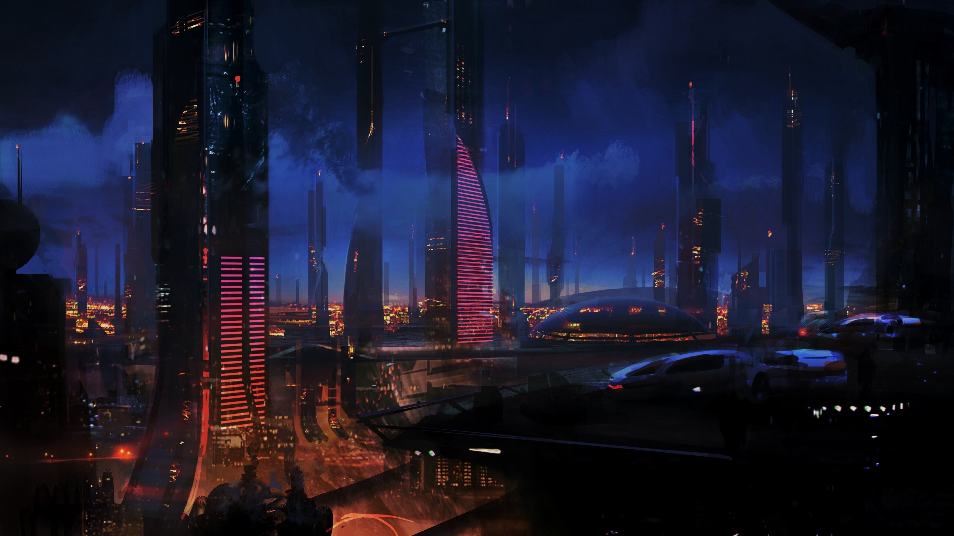 3200x1800 City Lights Futuristic Mass Effect Night Sci-fi