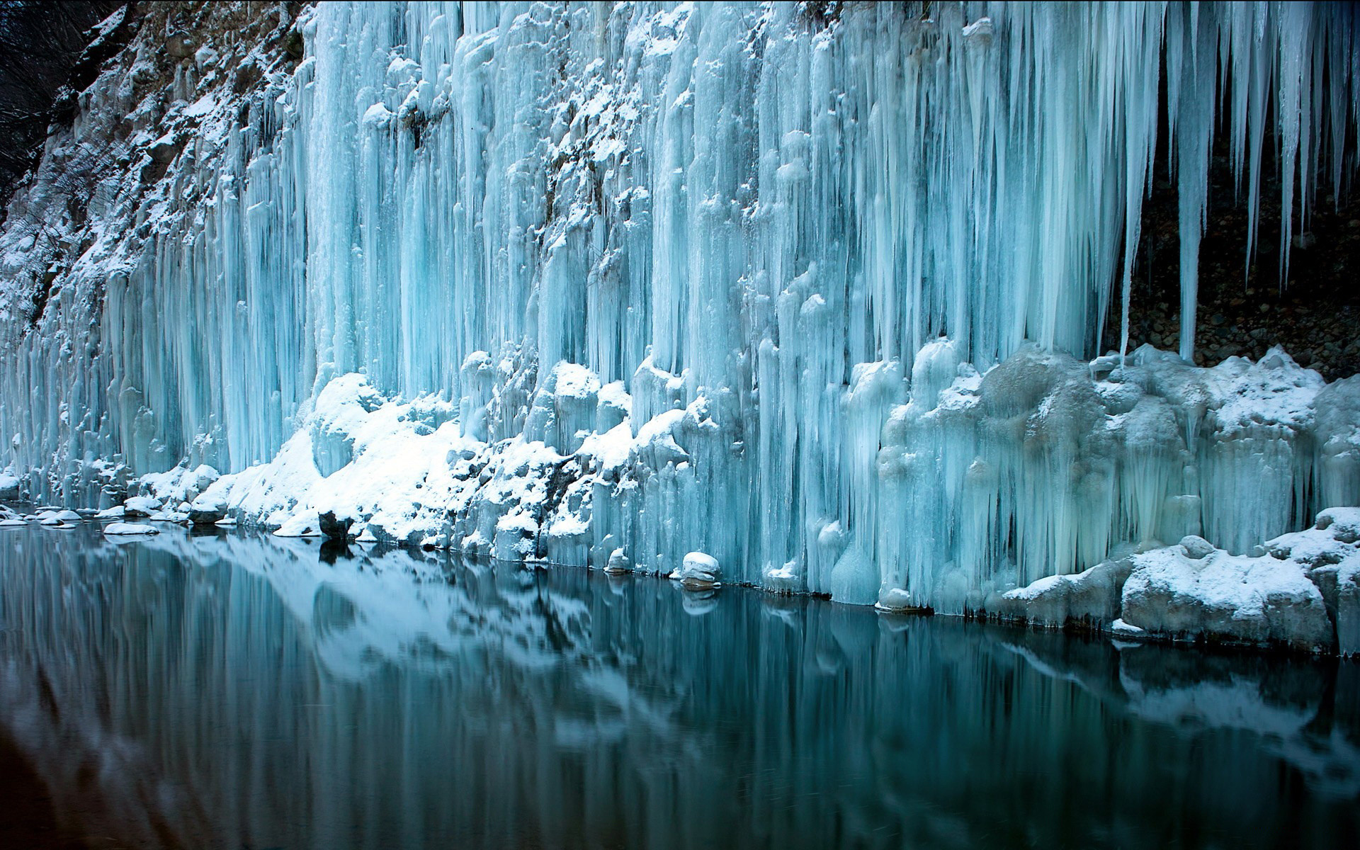 1920x1200 waterfall water reflection rivers freeze frozen snow winter wallpaper .
