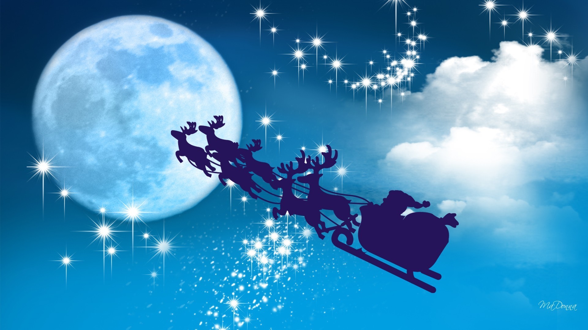 1920x1080 Reindeer Tag - Moon Stars Firefox Fly Thunder Sky Claus Reindeer Clouds  Sleight Santa Persona Christmas