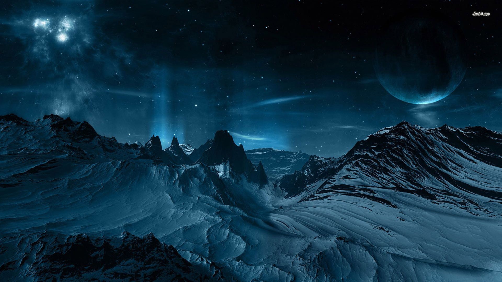 1920x1080 Night sky, mountain, snow, star, moon, fantasy,  HD .