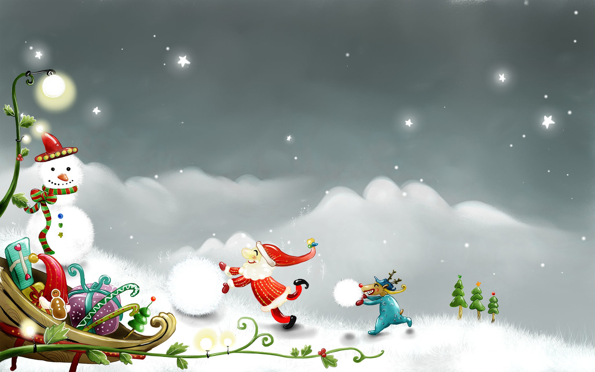 1920x1200 Christmas Snowman Wallpaper | Christmas Snowman Snow Santa Claus Reindeer  Digital Art 
