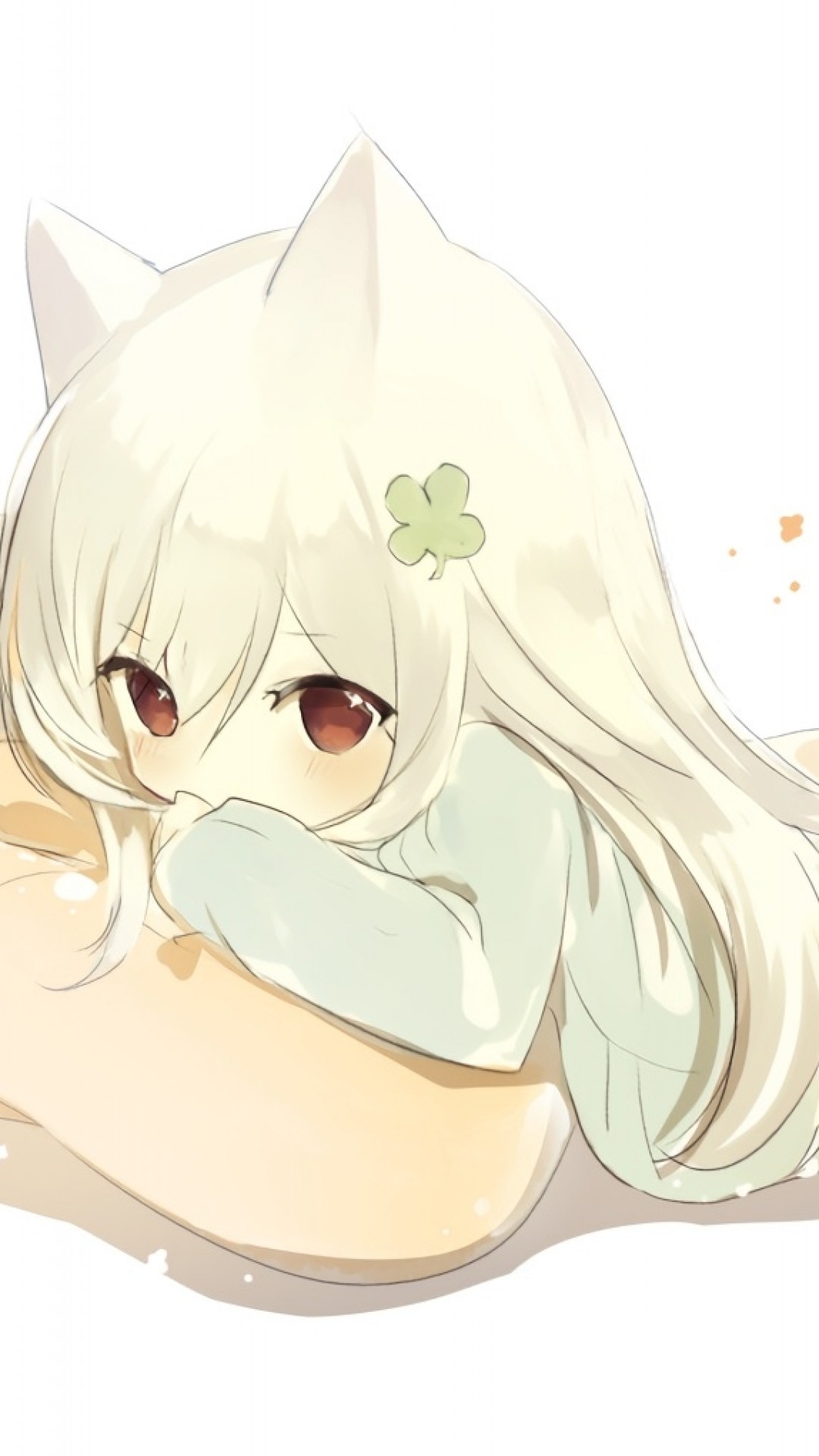 1080x1920 Anime Girl, Chibi, Cute, Animal Ears, Pillow