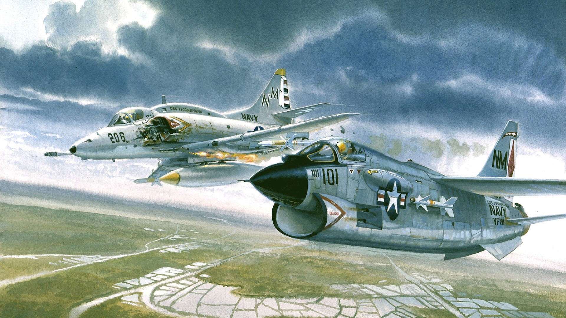 1920x1080 aircraft artwork Douglas A-4 Skyhawk Vought F-8 Crusader /   Wallpaper