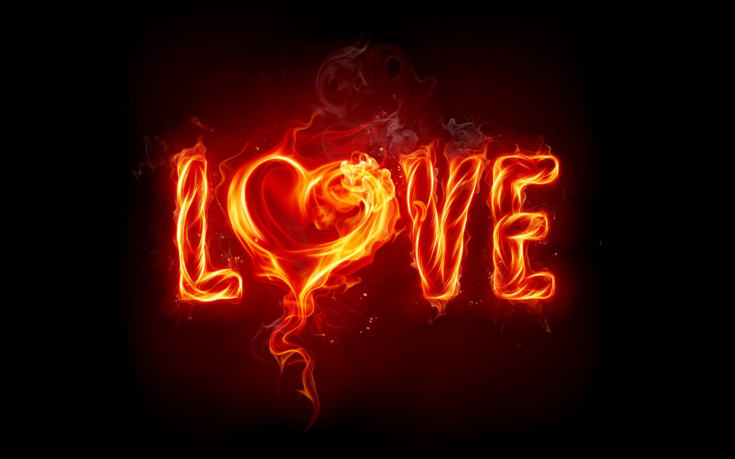 2560x1600 Black Background Fire Hearts Love Valentines Day