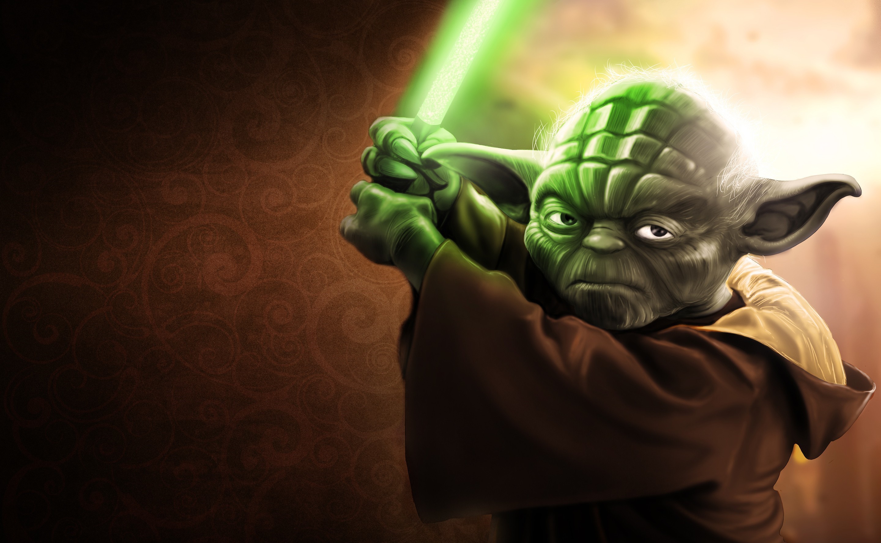2880x1776 Jedi Master Lightsaber Star Wars Artwork Yoda