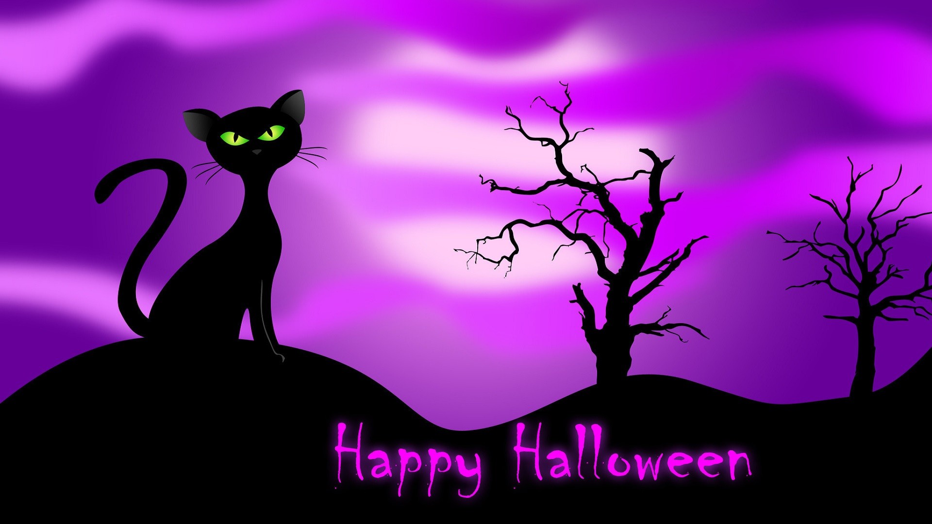 1920x1080 desktop background halloween cat ; Black-Cat-VEctor-Halloween-Wallpaper