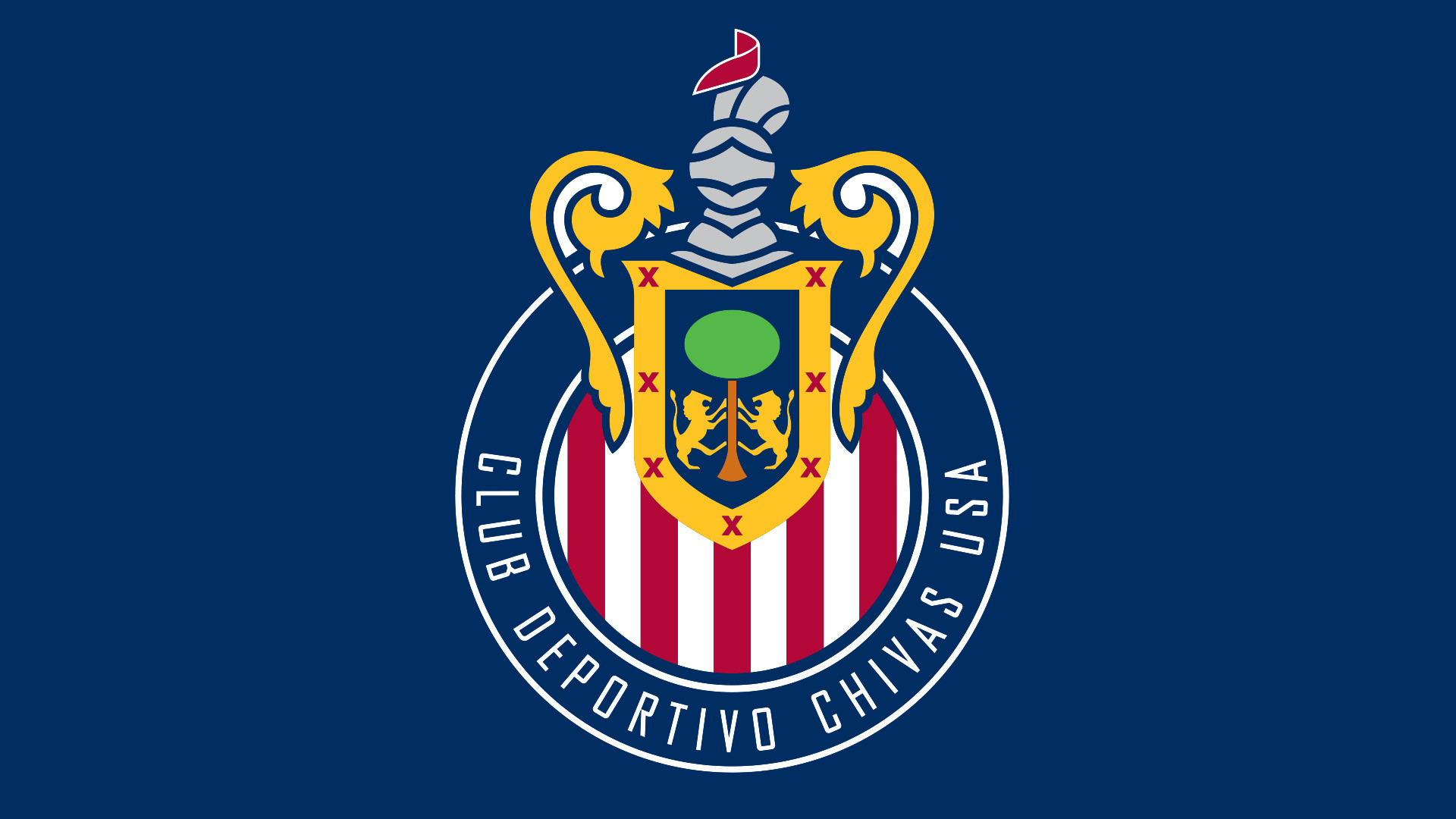 1920x1080 The Chivas logo is basically a thick blue ring with red and white stripes  inside. Over it, there's a shield shape with a knight's helmet.