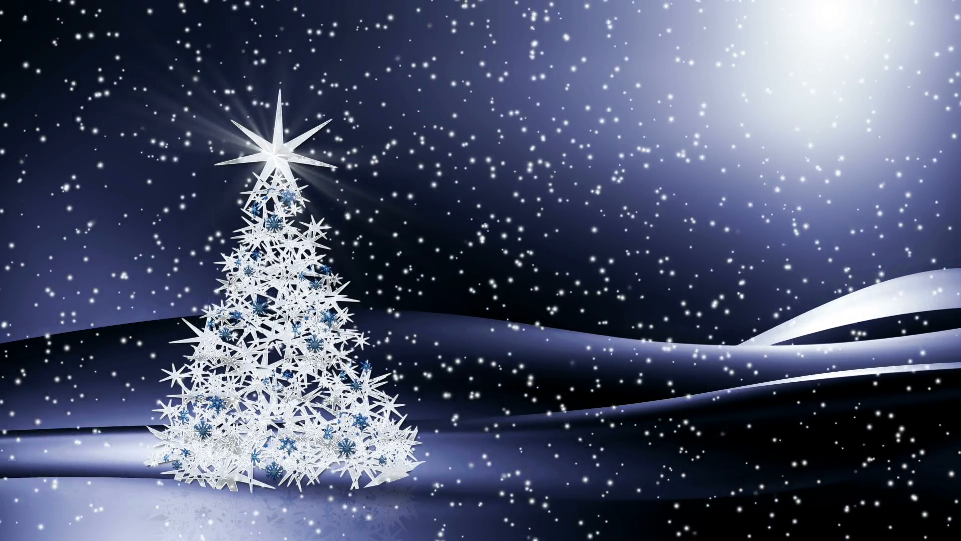 1920x1080 Sparkling decorated Christmas tree shining in the snowy night, Christmas  tree with snowflakes on blue