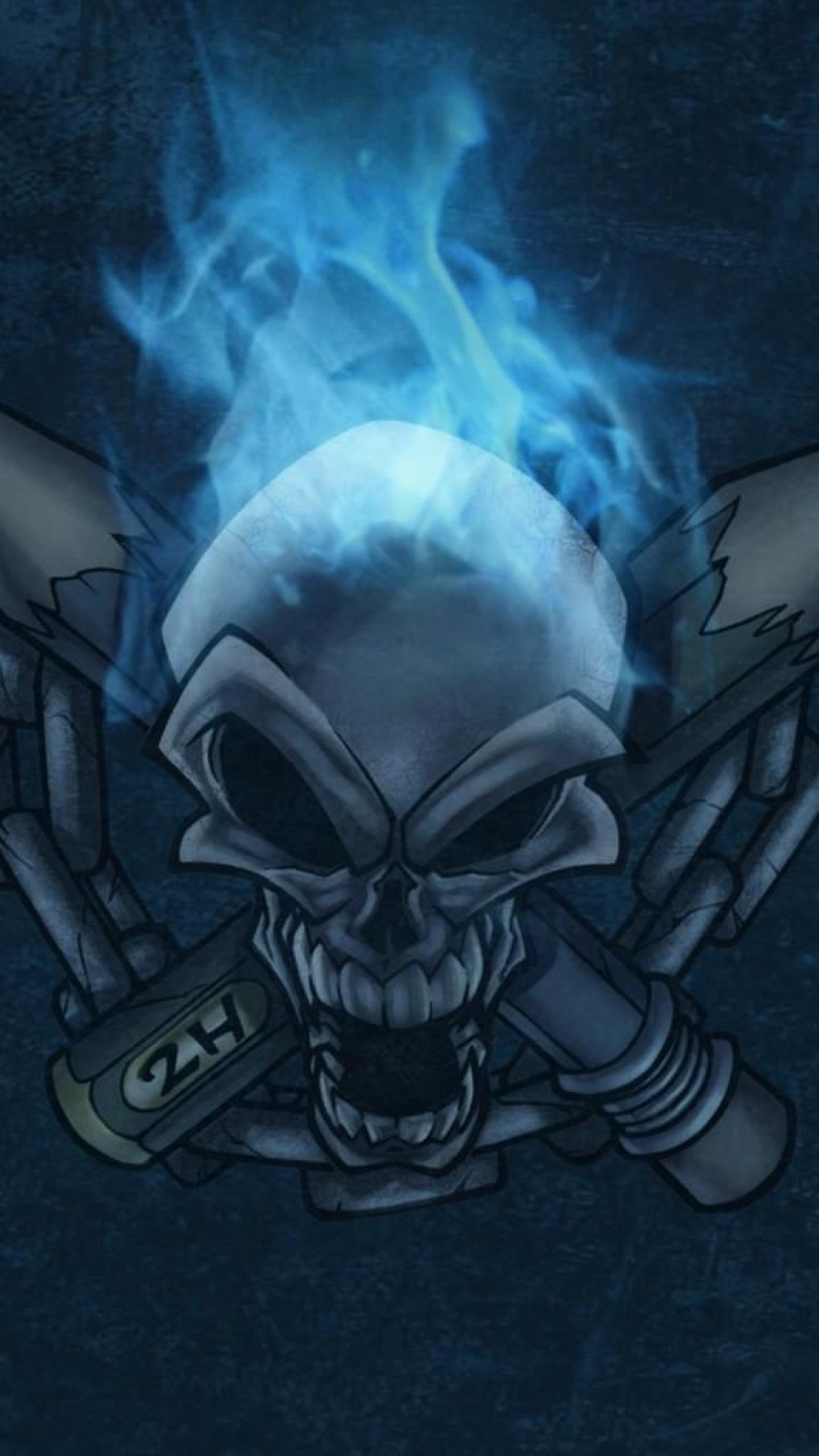 1440x2560 Flaming Blue Skull Wallpaper