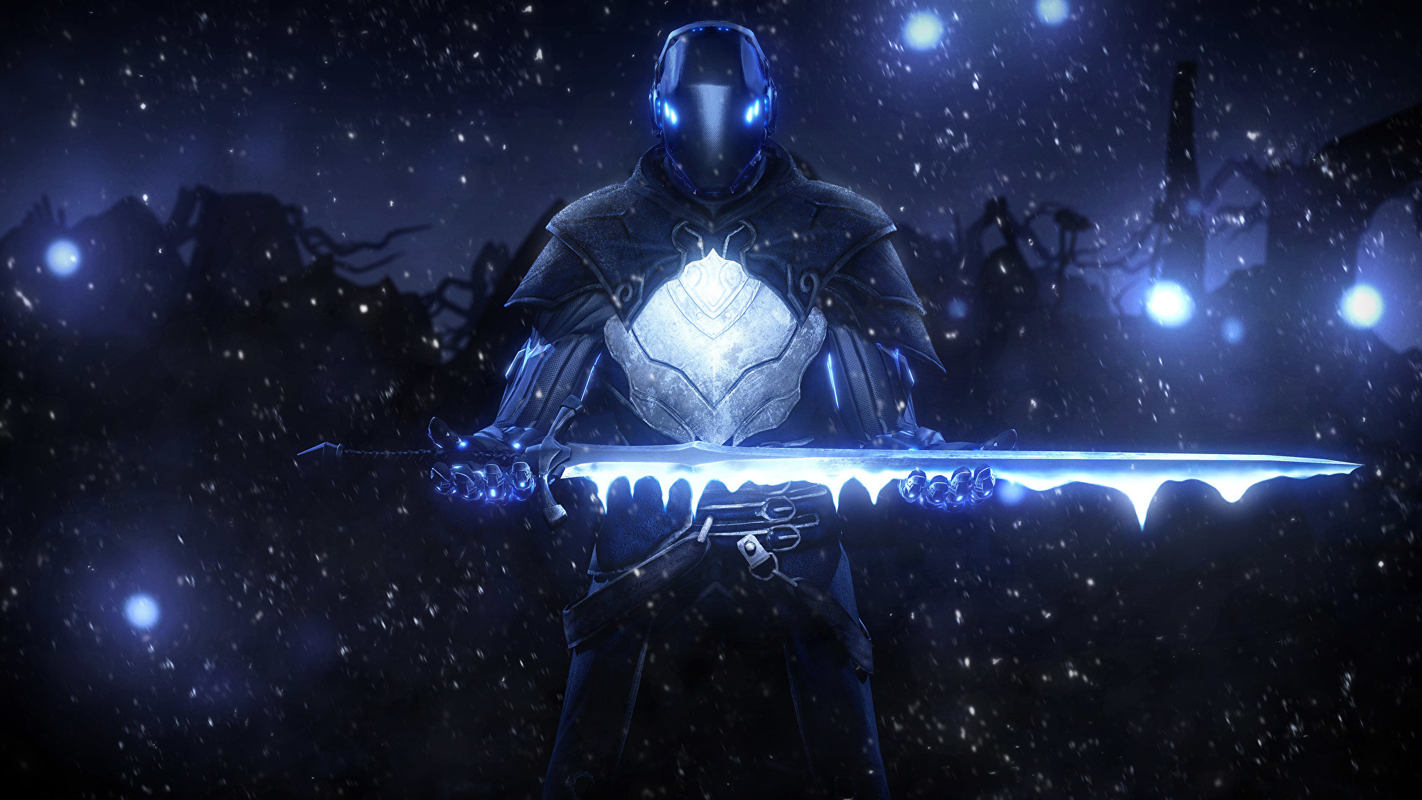 2048x1152 Wallpaper Armor Swords sci-fi Fantasy night time  armour Night