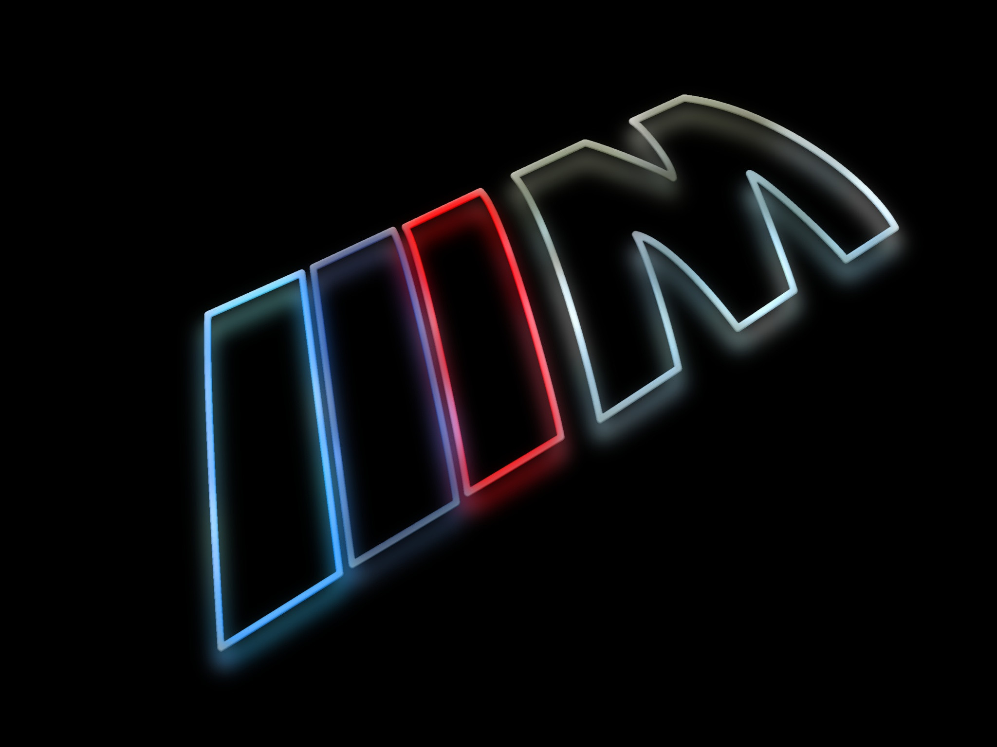 2048x1536 BMW M Logo as a colorful silhouette rendering with a glow against a shiny  black surface