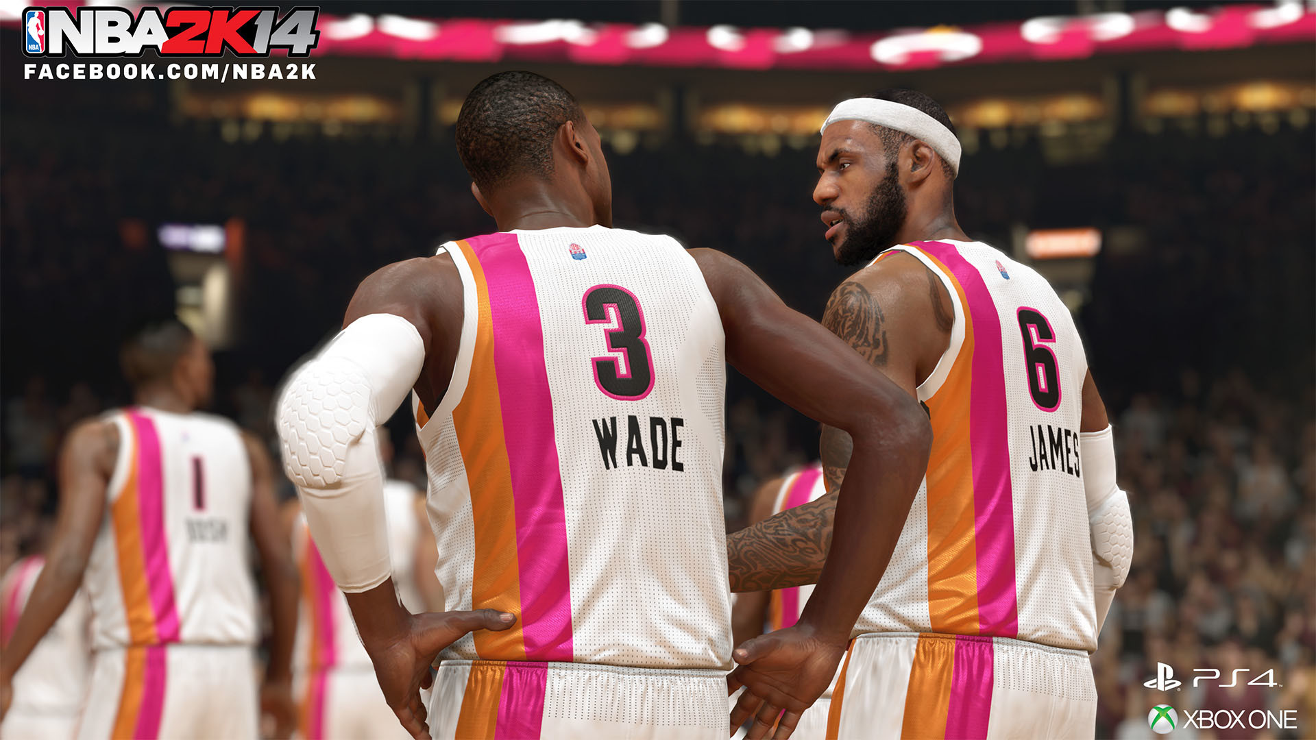 1920x1080 Dwyane Wade & LeBron James, Miami Heat, NBA 2K14  wallpaper