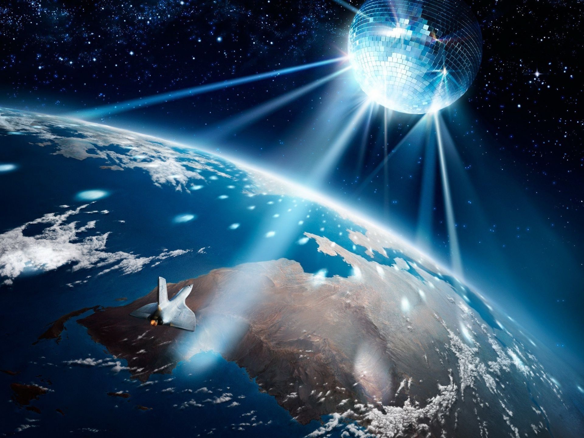 1920x1440 Disco Ball on planet Earth background in  resolution