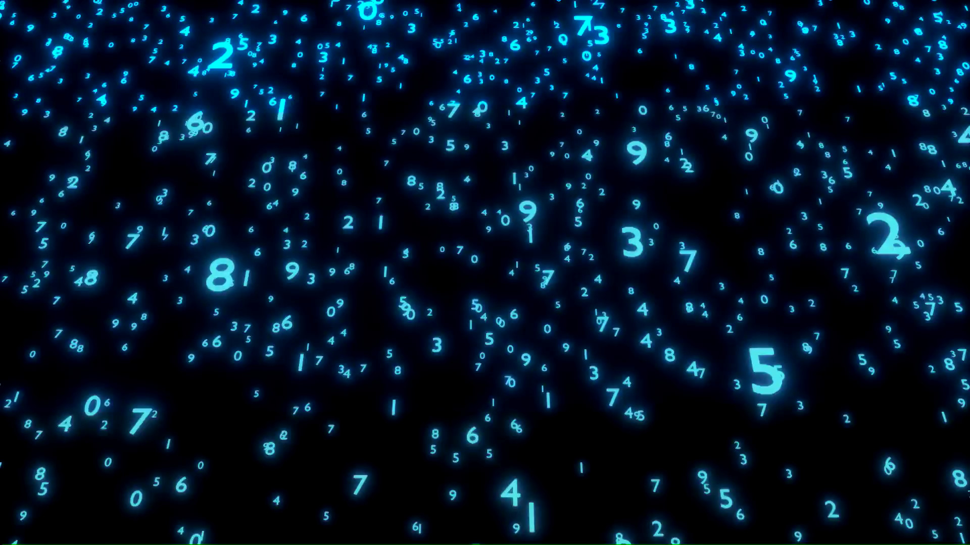 1920x1080 Subscription Library Animated falling glowing blue numbers from 0 to 9 on black  background.