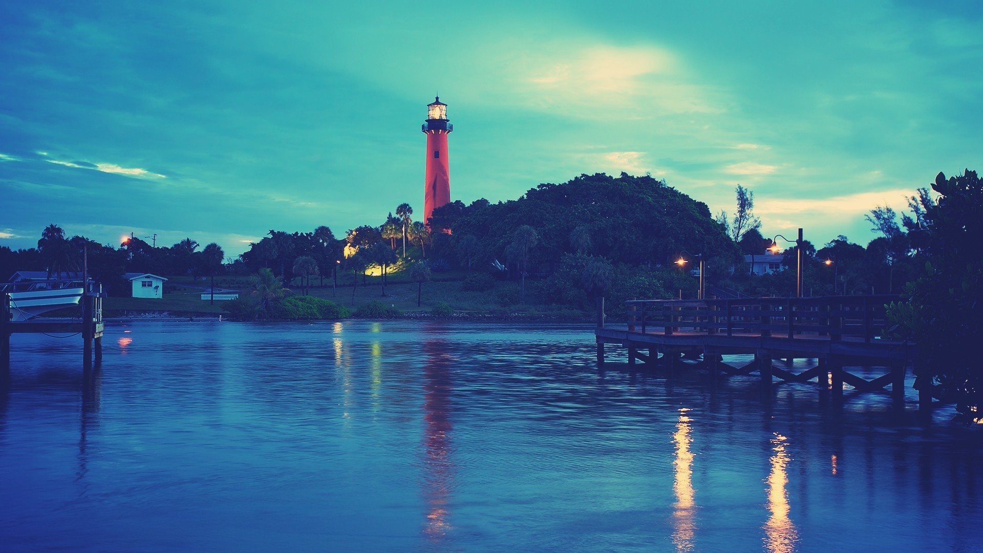 1920x1080 Preview wallpaper lighthouse, sea, sky, night 
