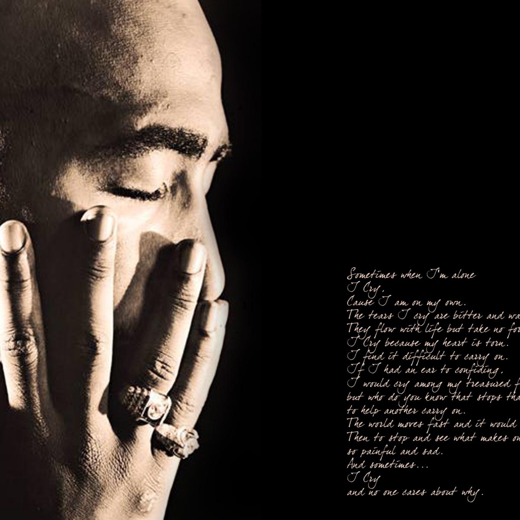 2048x2048 Preview wallpaper 2pac, poems, thouts, fingers, light 