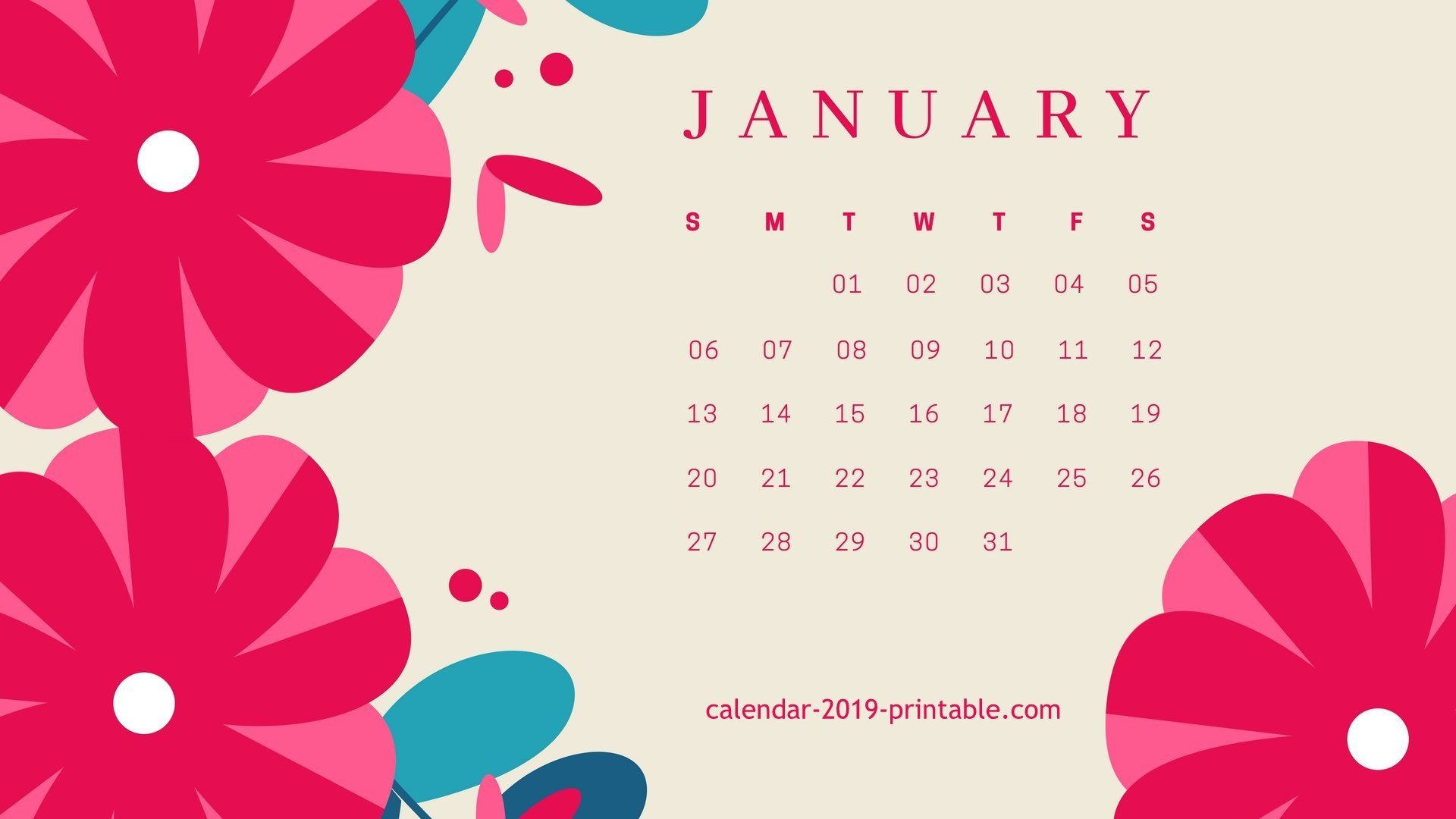 1920x1080 january 2019 flower desktop calendar wallpaper