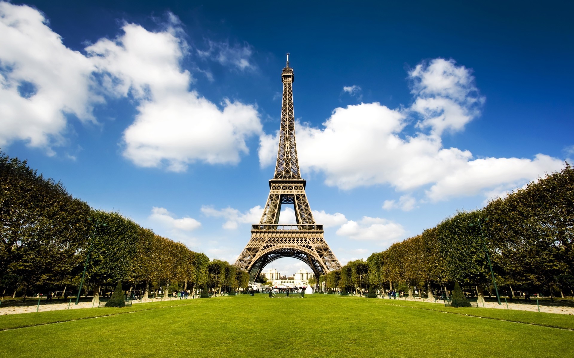 1920x1200  Wallpaper city, paris, france, tower, grass, sky