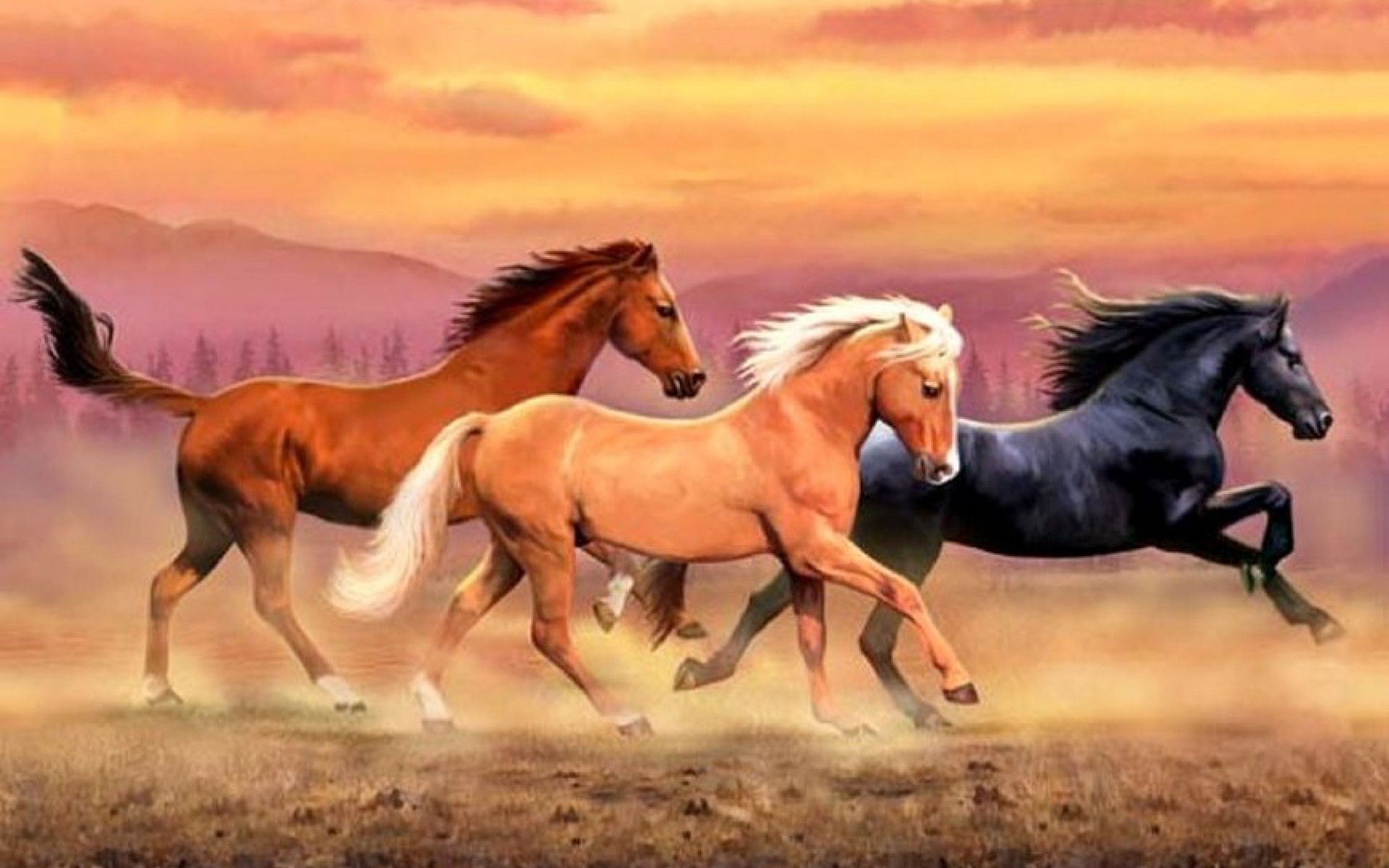 1920x1200 Mountains Wild Horses Dust wallpapers and stock photos