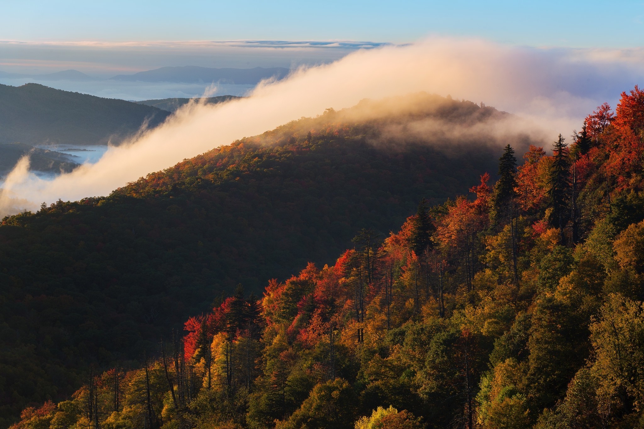 Mountains, Forest, Clouds, Sunset, Fall, Trees, North Carolina Wallpapers H...