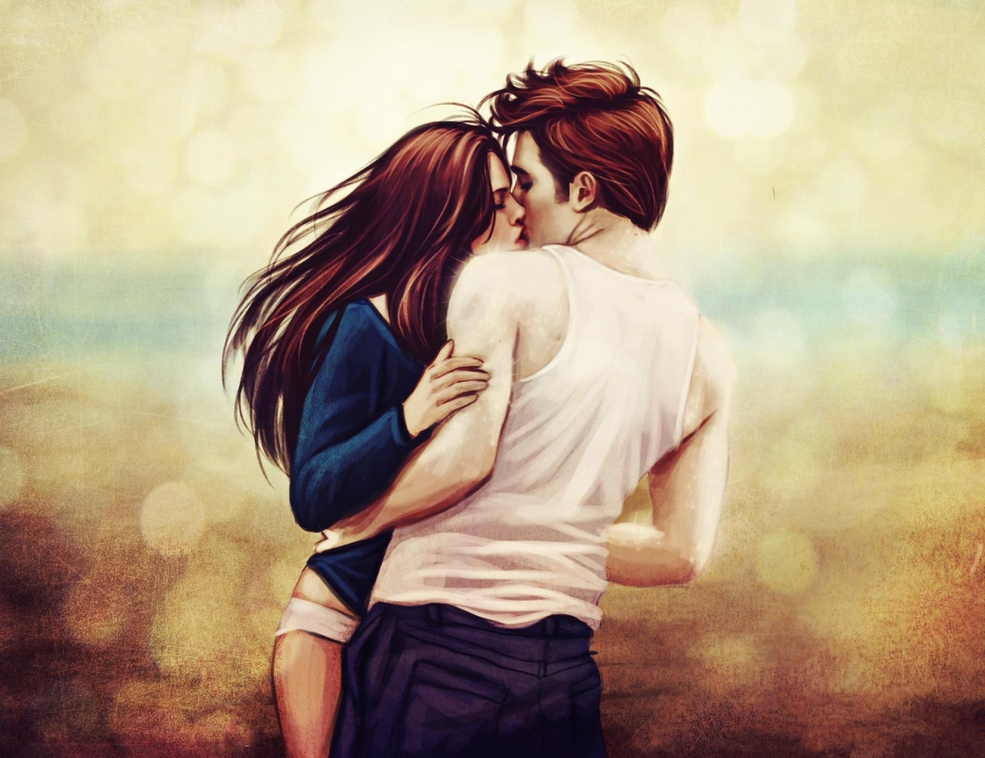 1920x1477 art Twilight Bella Swan(Kristen Stewart) and Edward Cullen(Robert  Pattinson) kissing wallpaper