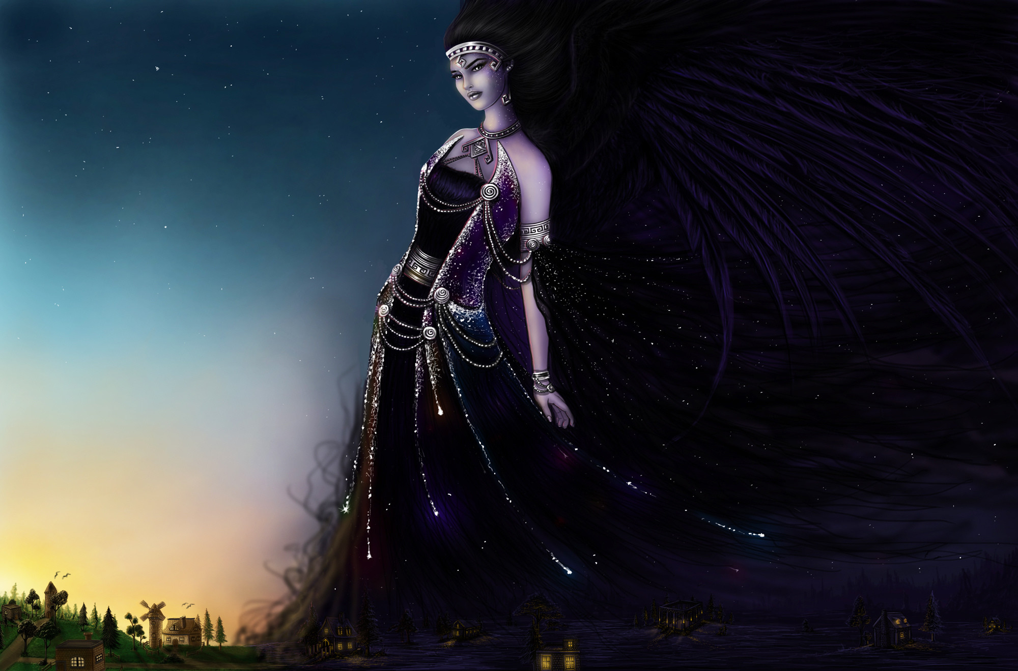 2000x1319 Fantasy Women Greek Goddess Nyx Night Wallpaper- Emanuella Kozas Deviant Art