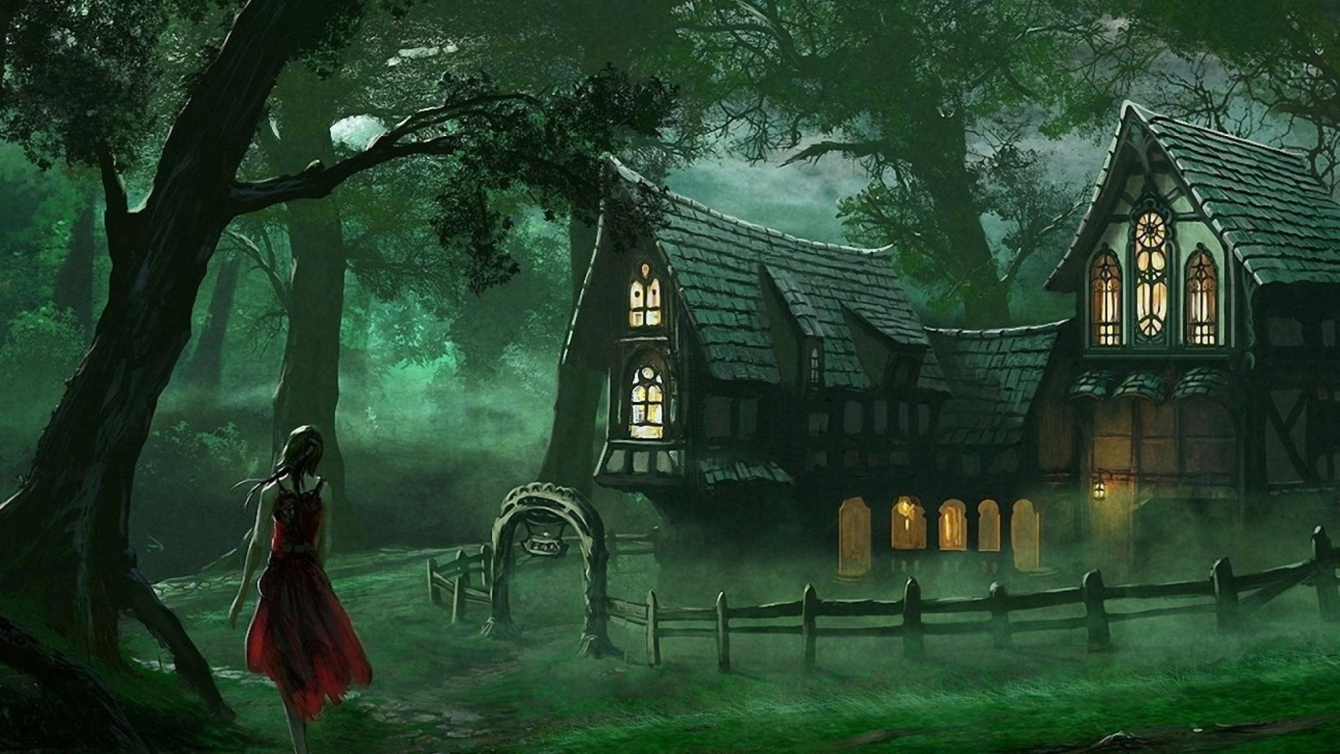 1920x1080 Spooky House Fantasy Forest wallpaper HD [1920 1080]