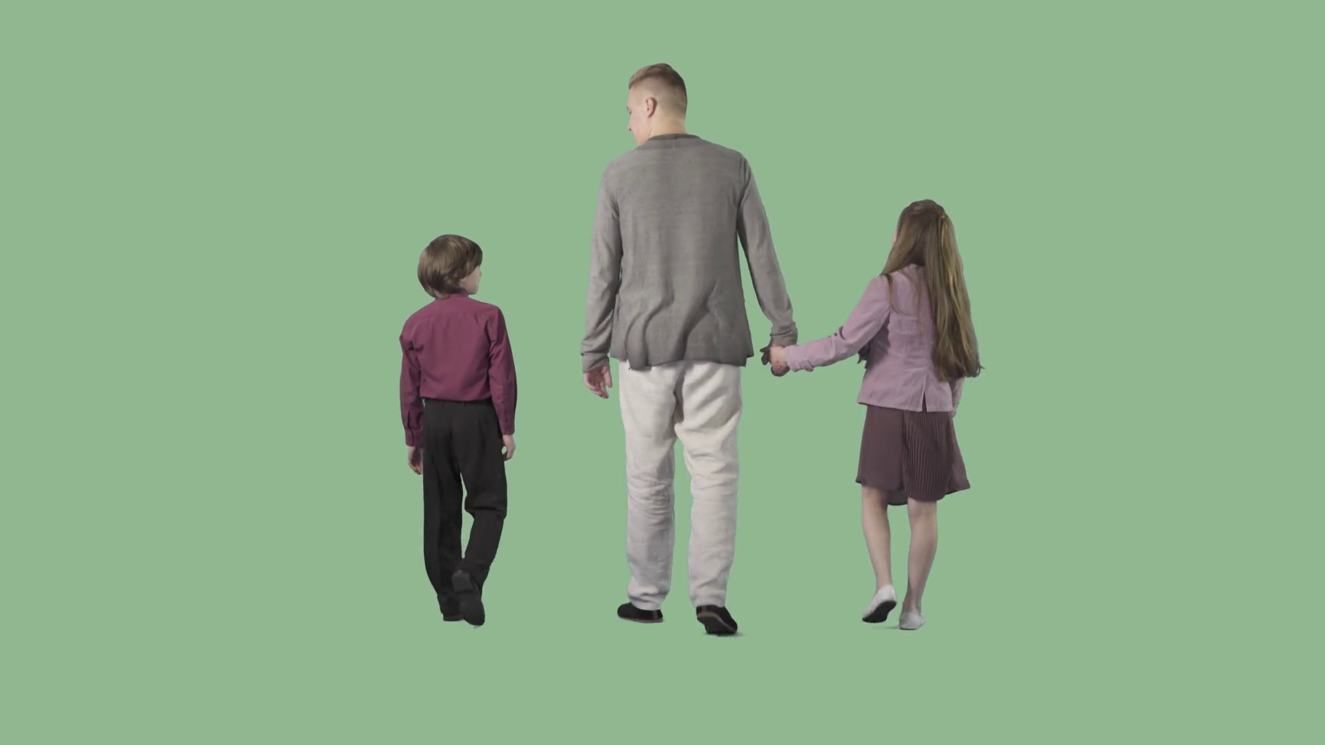 1920x1080 Young father is walking with children from the camera. Transparent  background Stock Video Footage - VideoBlocks